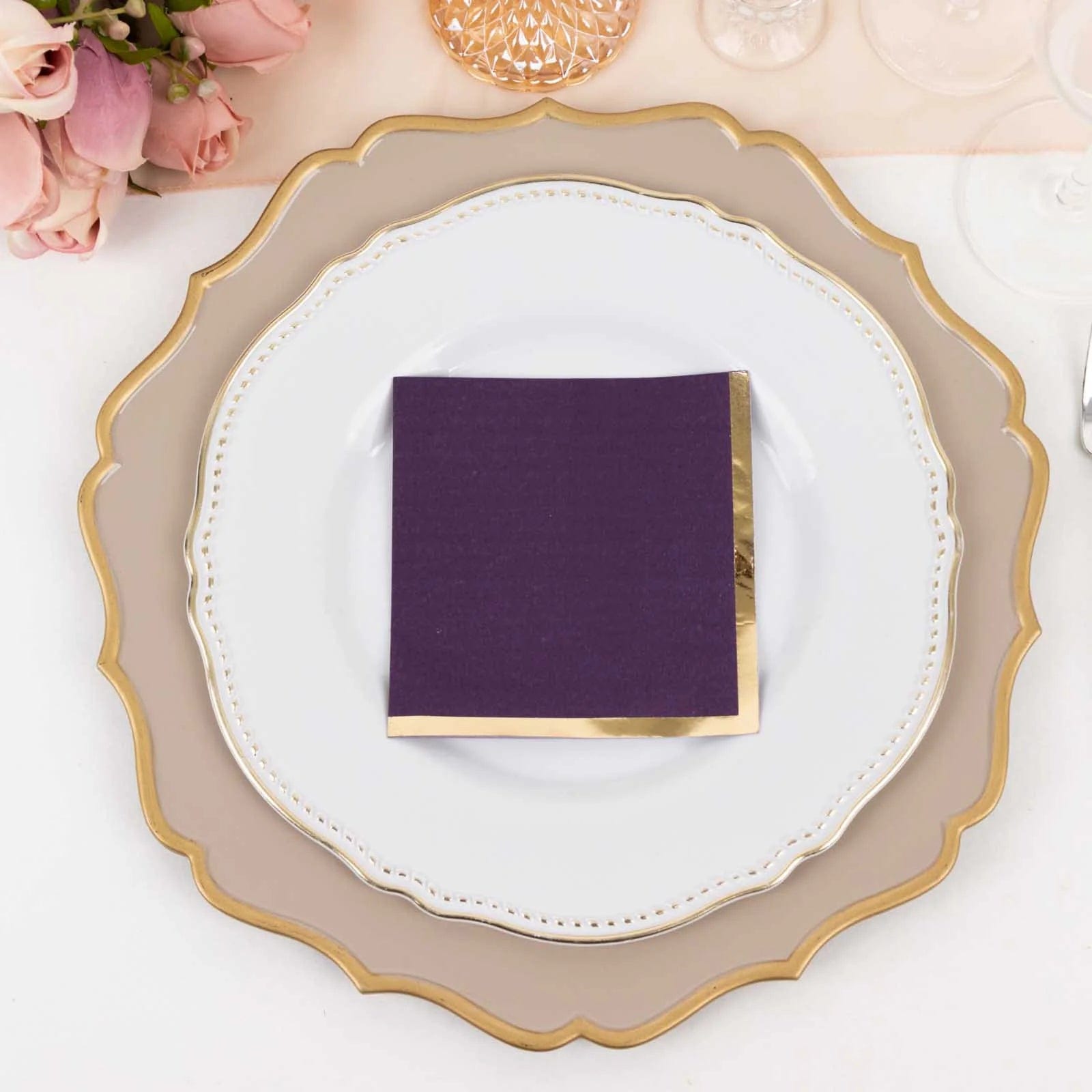 50 Soft 2-Ply Disposable Dinner Cocktail Napkins with Gold Foil Edge - Elegant Party Tableware for Weddings, Events & Home Entertaining