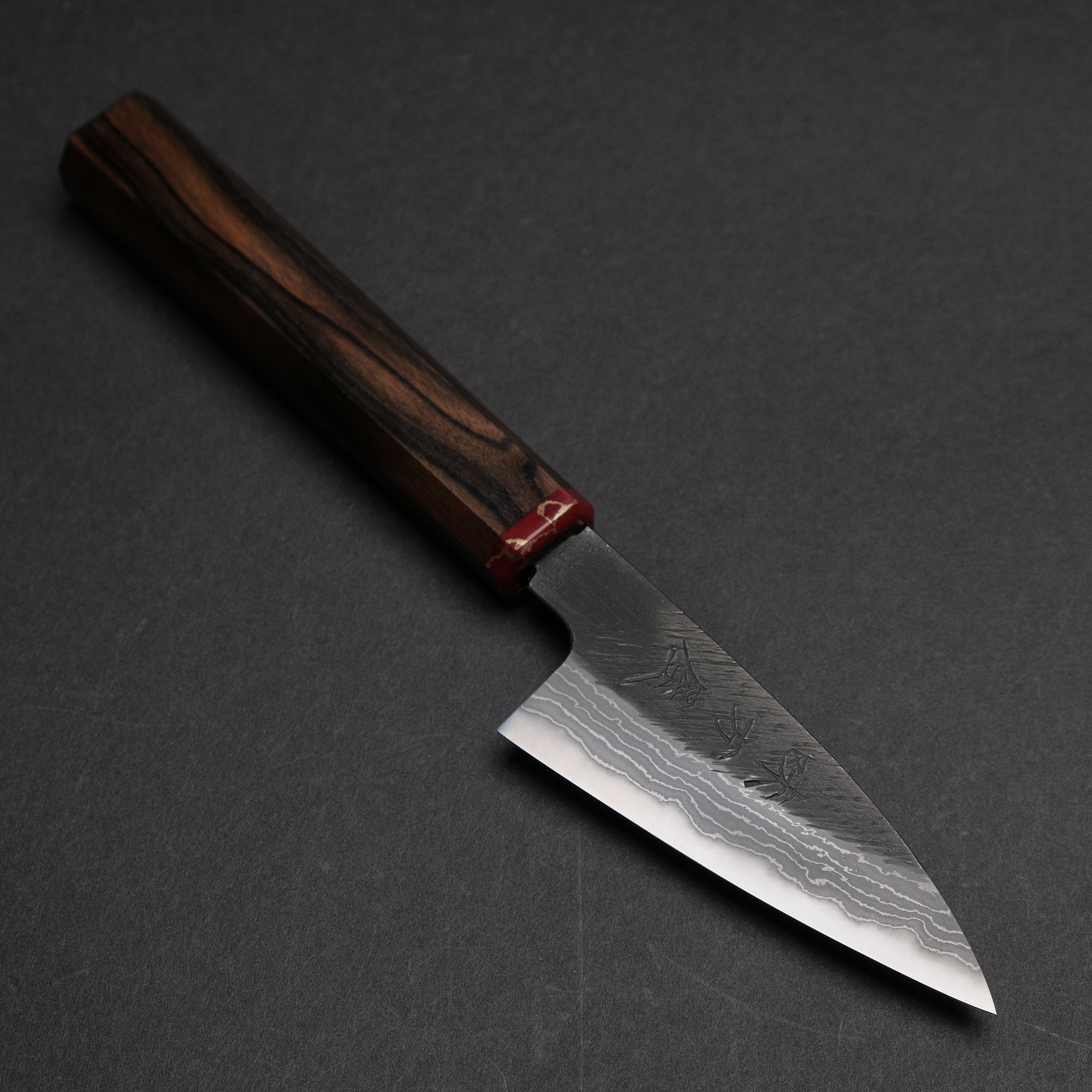 Premium Ajikataya White #2 Matsuba Damascus Petty Knife 80mm - Ebony Wood Handle with TQP Finish (#31) - Perfect for Slicing Fruits, Vegetables & Precision Kitchen Tasks