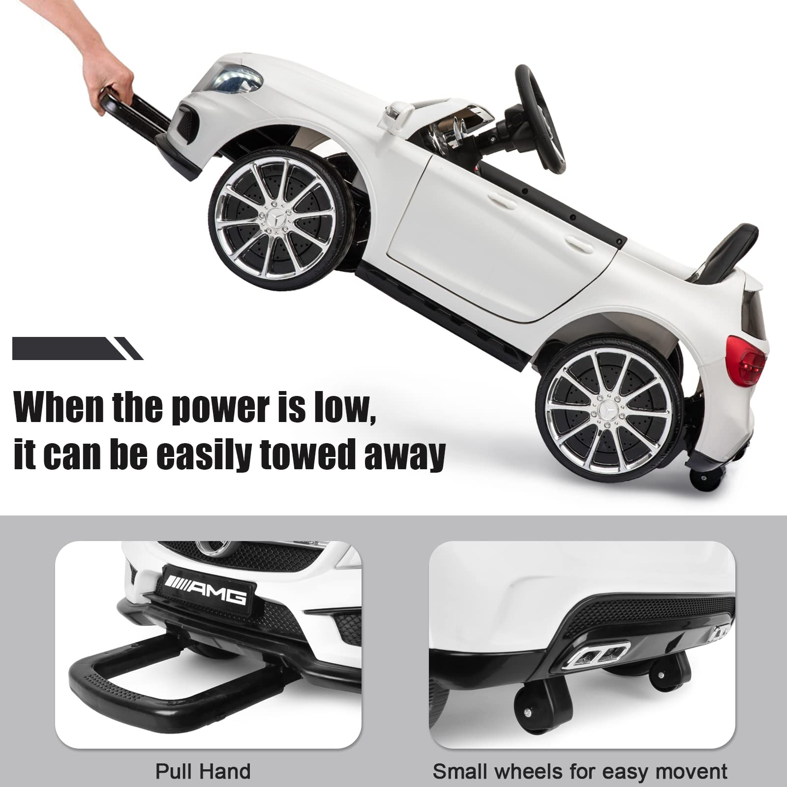 12V Kids Electric Car with Parental Remote Control - Battery Powered Ride On Toy for Toddlers & Children - Double Doors, 5-Point Safety Belt & LED Lights (White) - Perfect for Birthday Gifts, Outdoor Play & Family Fun