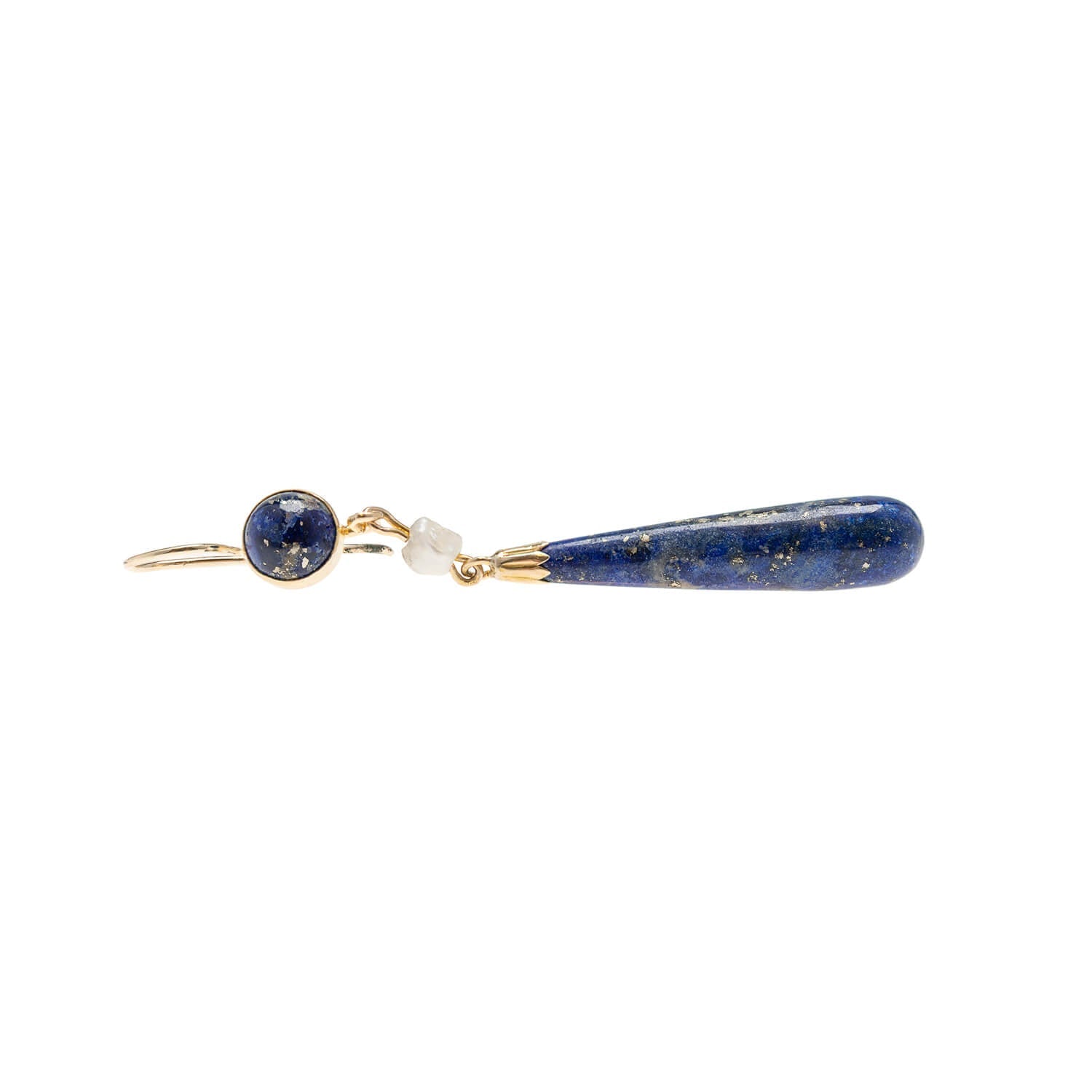 Victorian Style 14k Gold Lapis Lazuli and Pearl Dangle Earrings - Elegant Vintage Jewelry for Weddings, Parties & Special Occasions