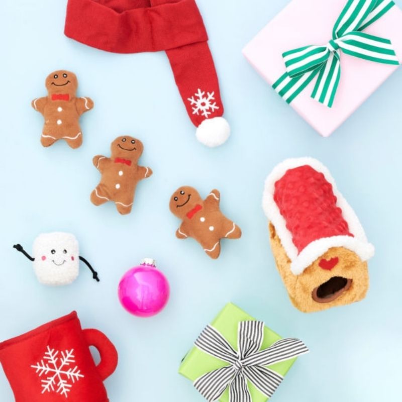 Zippy Paws Gingerbread House Burrow Toy for Small Dogs - Cozy Hideaway Chew Toy for Puppies, Interactive Plush Dog Bed - Perfect for Christmas Gifts & Indoor Playtime