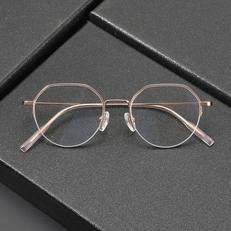 Unisex Black Titanium Semi-Rimless Flat Top Round Eyeglasses Frame 81035 - Stylish & Lightweight for Work, Reading & Everyday Wear
