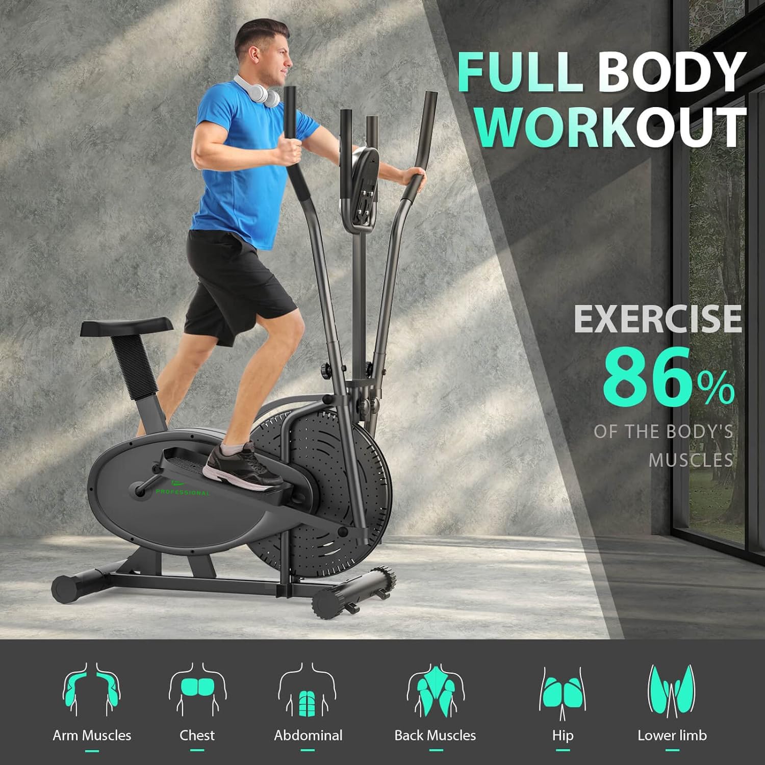 NEEZEE Elliptical Bike for Home - Smart LCD Monitor, Adjustable Seat, Full Body Workout Machine - Perfect for Home Gym, Cardio Training & Indoor Fitness