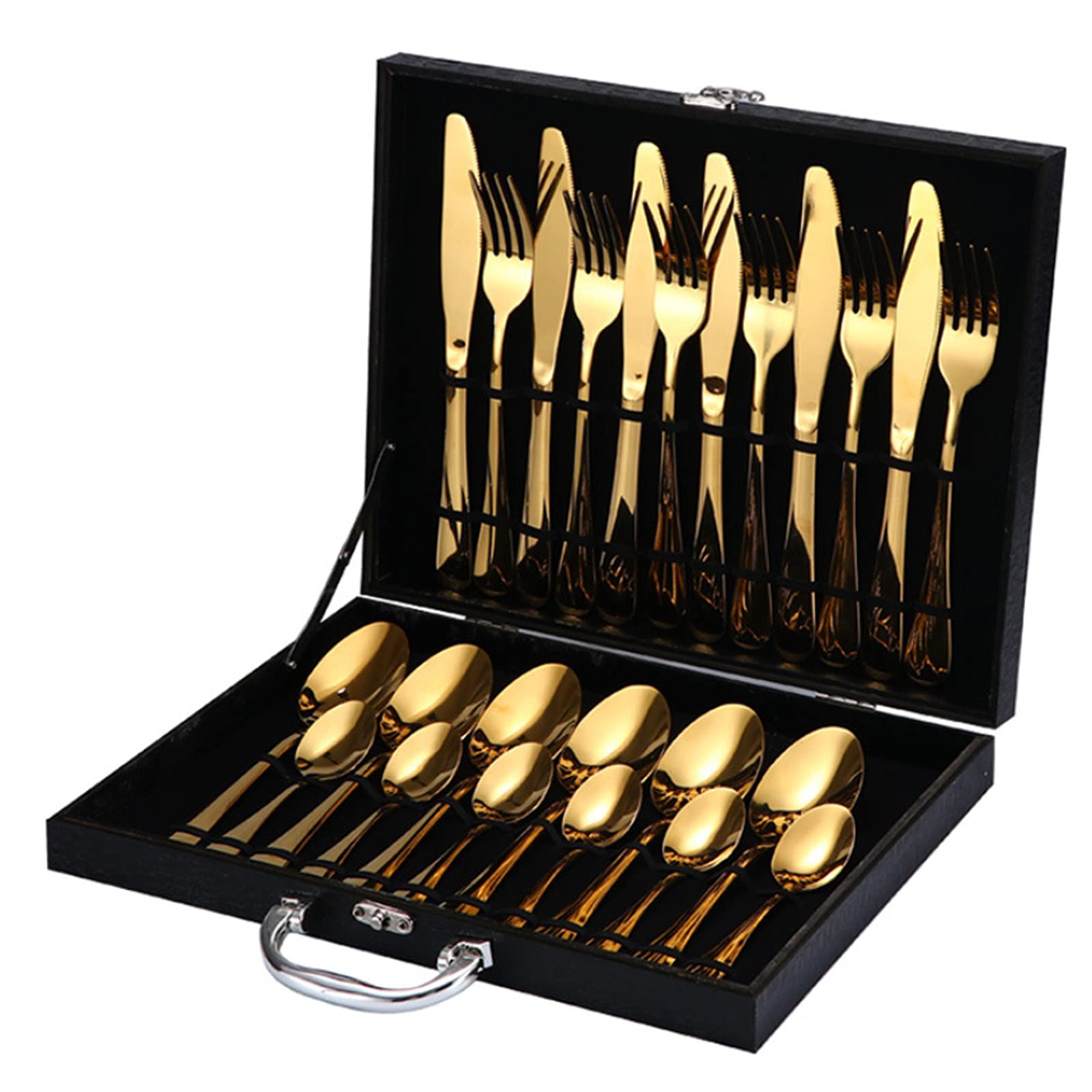 Premium Stainless Steel Cutlery Set - 24-Piece Fork Knife Spoon Tableware for Home, Travel, Parties | Elegant Gold Silverware for Christmas, Thanksgiving & Special Occasions | Durable Dining Essentials for Restaurants, Picnics & Family Gatherings