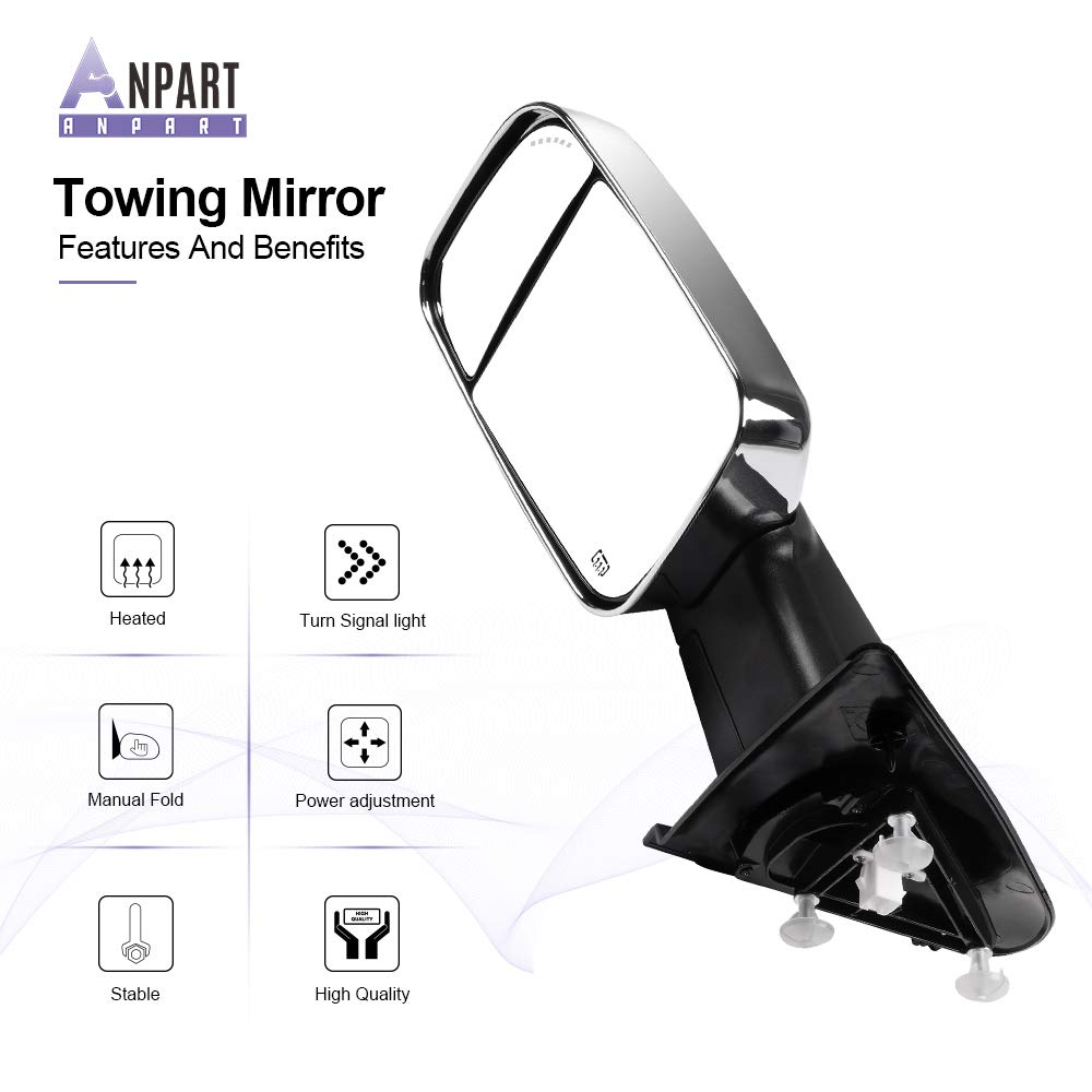 2010-2018 Dodge Ram 1500/2500/3500 Power Adjustable Heated Towing Mirrors with LED Turn Signal & Puddle Light - Chrome Side View Mirrors for Enhanced Visibility and Safety While Towing or Parking