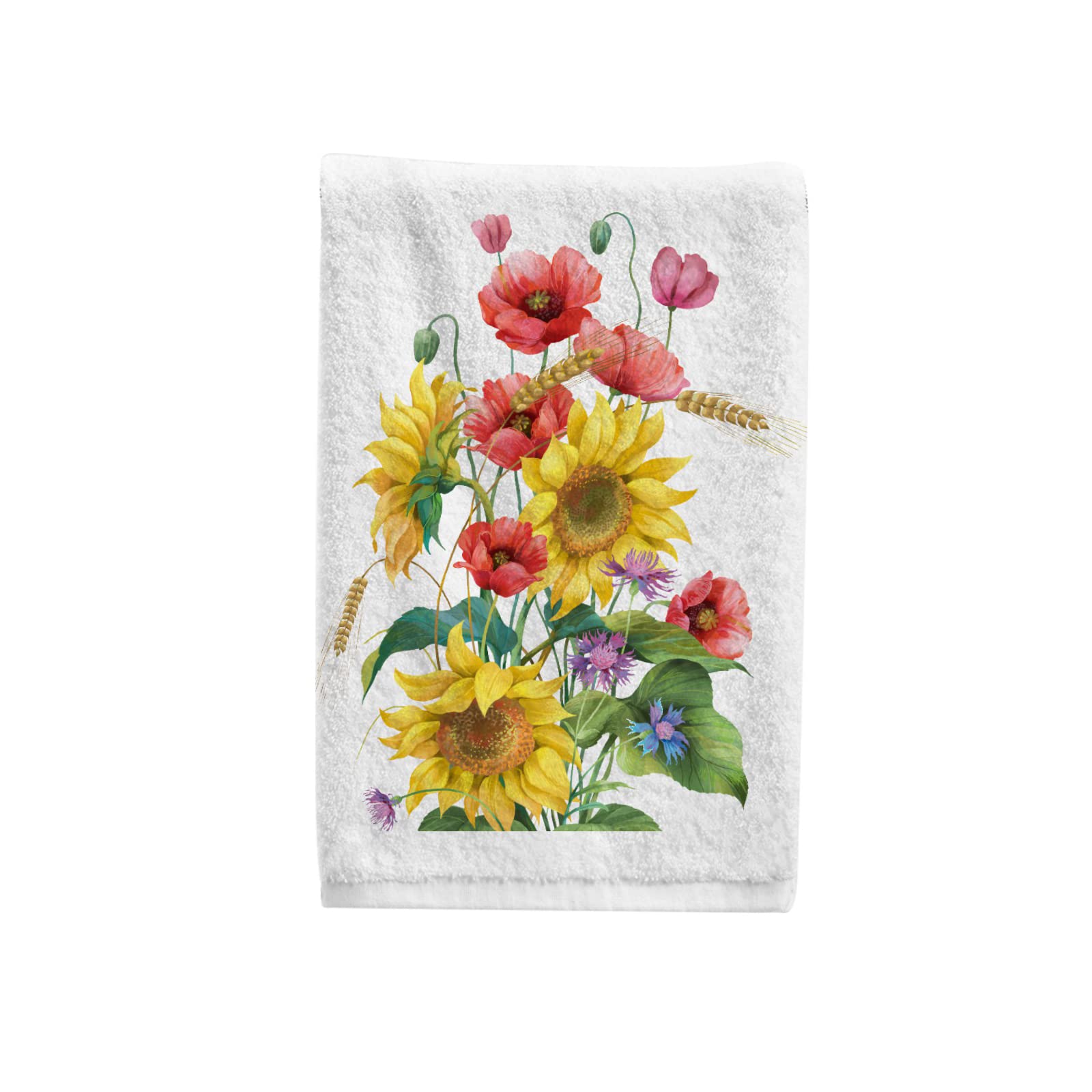 Premium 100% Cotton Sunflower Poppy Hand Towels - Soft & Absorbent Bathroom Finger Towels (15.5