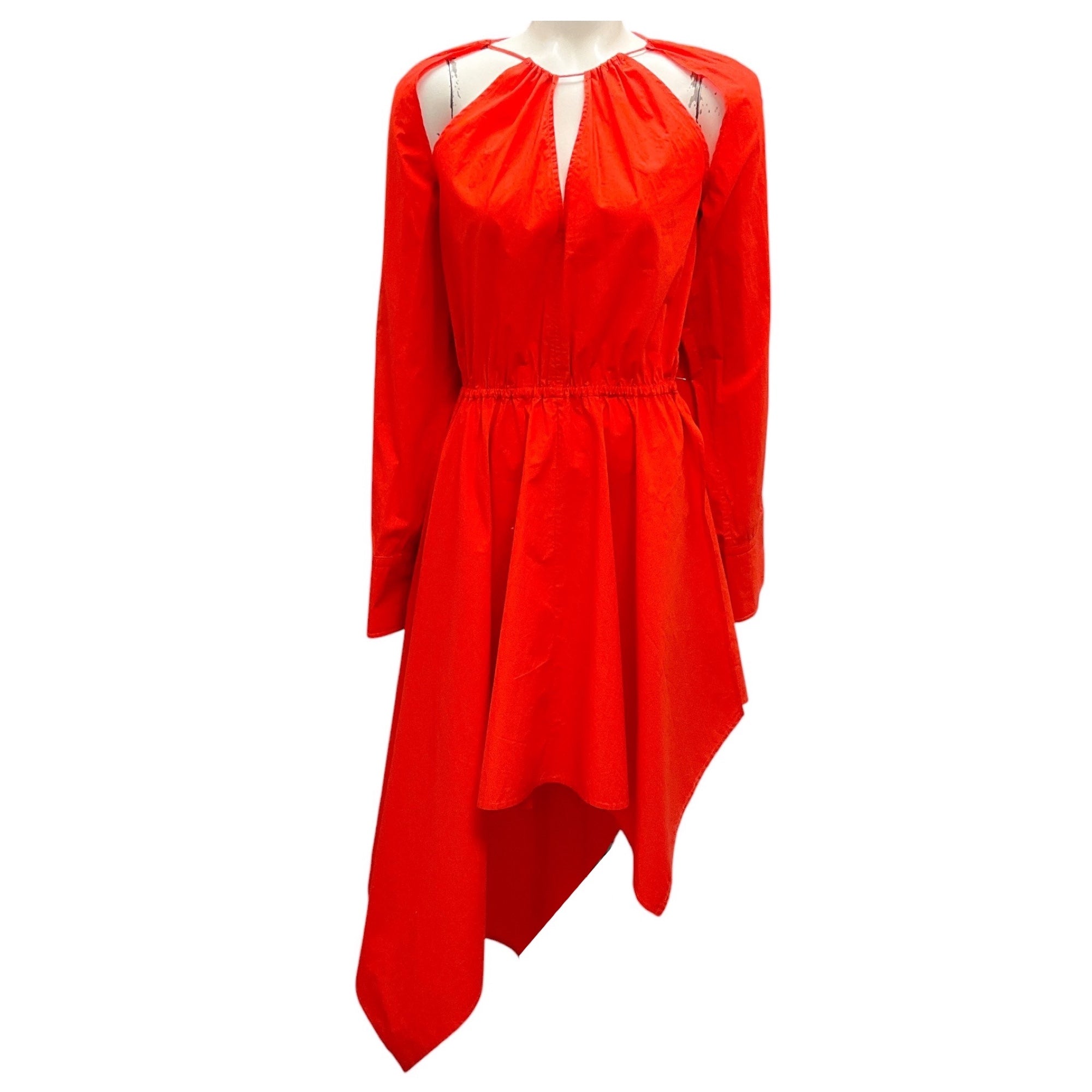 JW Anderson Red Slit Detail Asymmetric V Neck Dress - Elegant Party & Evening Wear for Women | Perfect for Cocktail Parties, Date Nights & Special Occasions