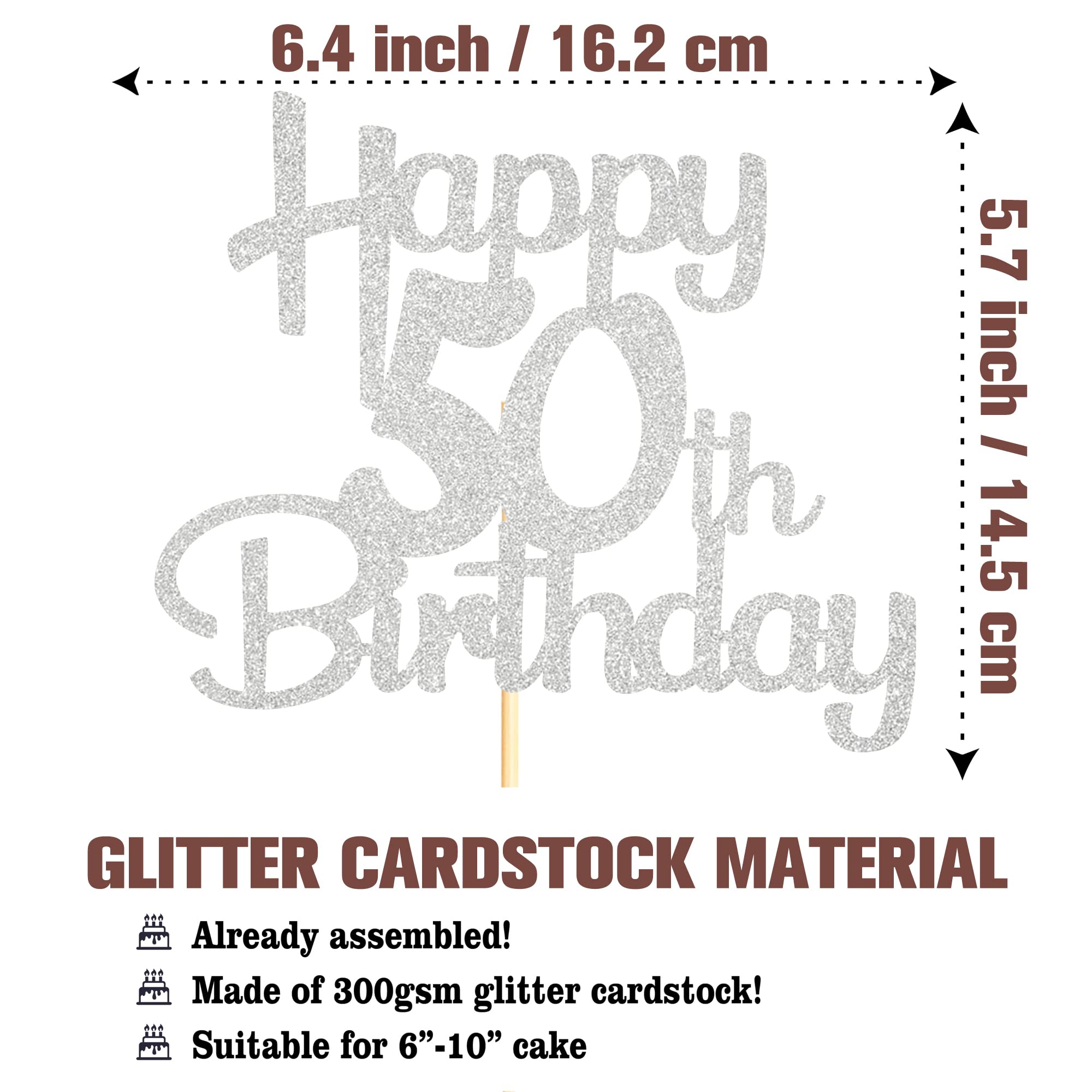 50th Birthday Cake Topper - Silver Glitter 50 Cake Decorations for Women & Men - Cheers to 50 Fabulous Party Supplies - 1 Pack - Perfect for Anniversary, Retirement & Milestone Celebrations