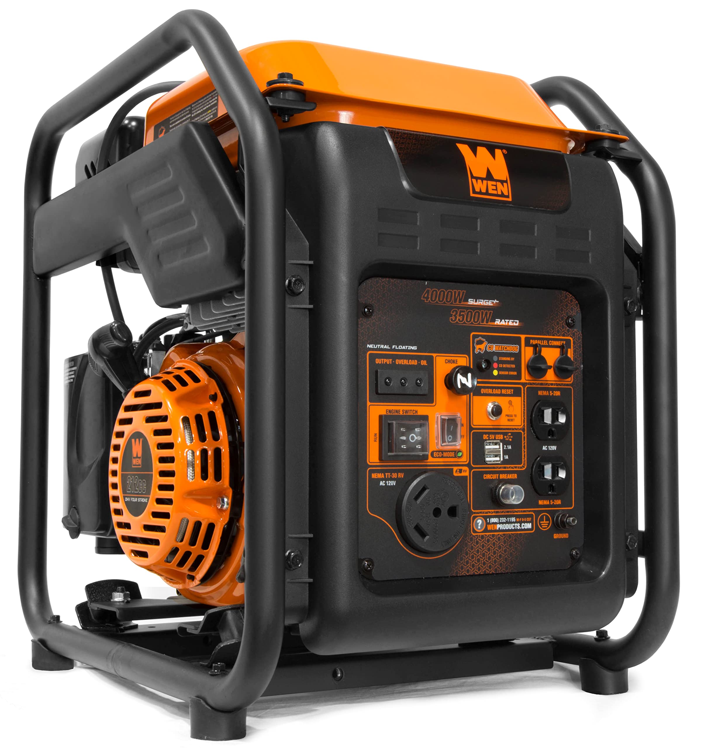 WEN GN400iX 4000-Watt Open Frame Inverter Generator with CO Shutdown Sensor - RV Ready, Portable Power for Camping, Outdoor Events & Emergency Backup (Black/Orange)