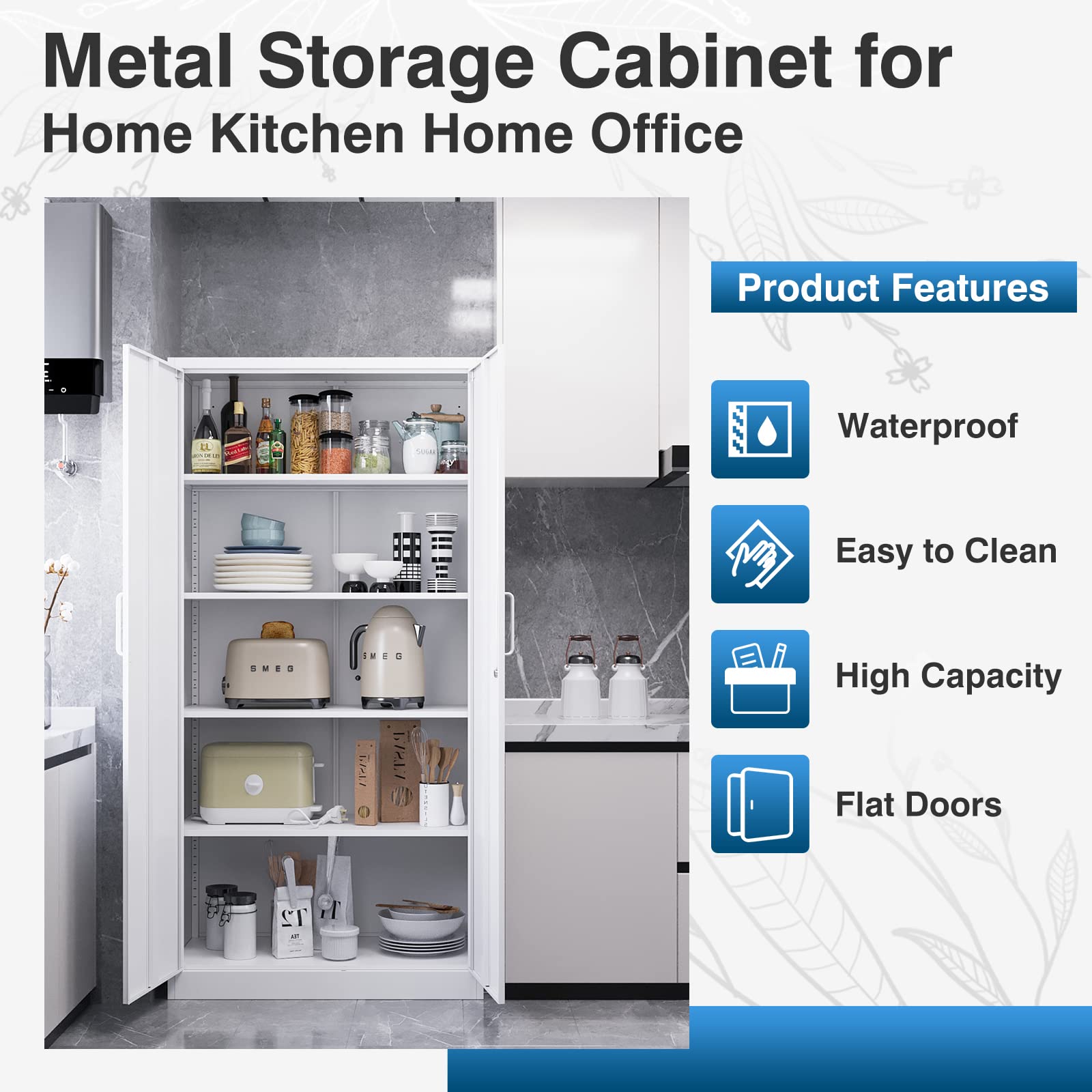 71-inch Tall Metal Garage Storage Cabinet with Adjustable Shelves & Locking Doors - Heavy Duty Tool Cabinet for Garage, Office, Home, School & Gym Organization (White) - Perfect for Storing Tools, Equipment & Supplies Safely