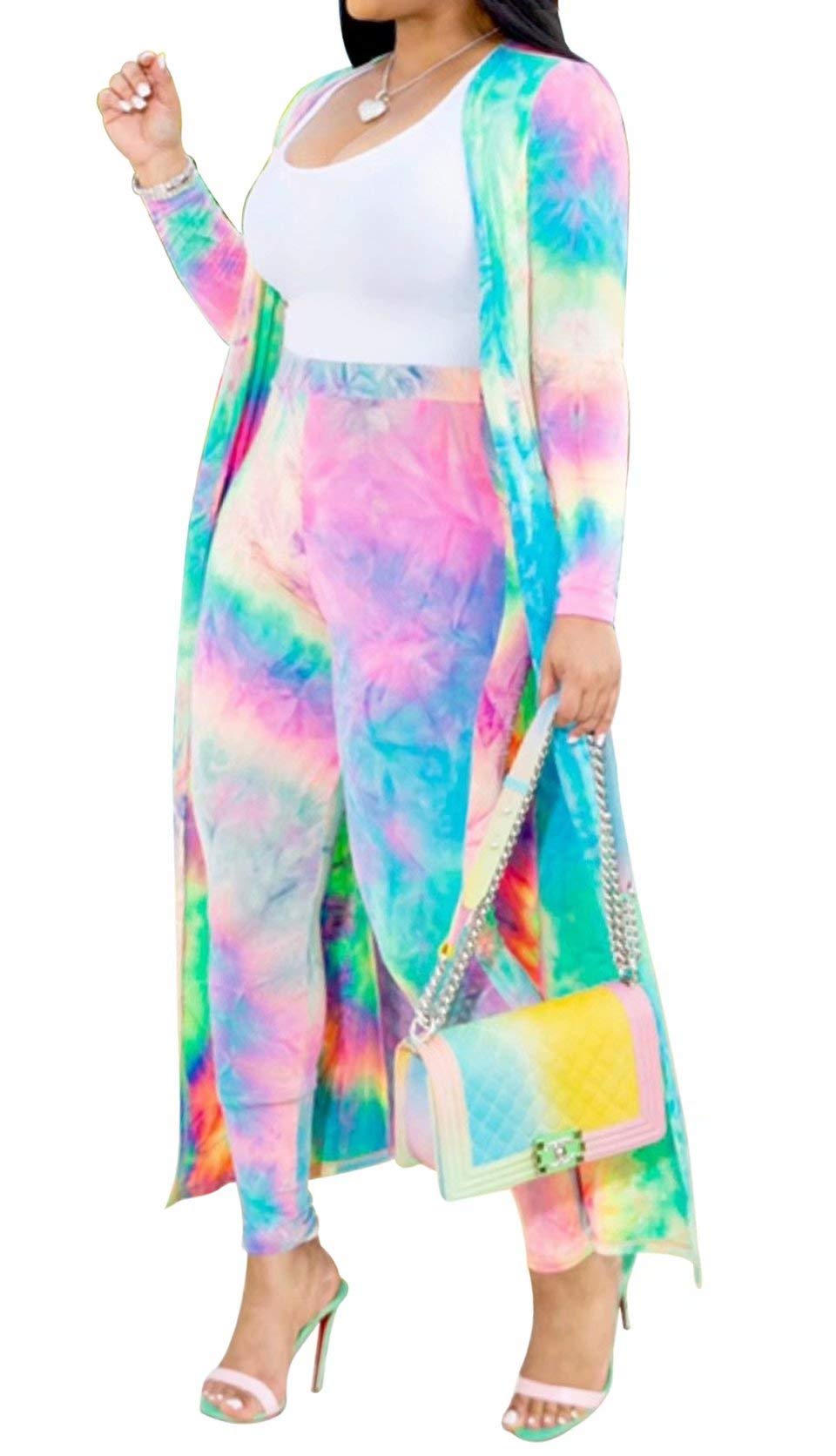 LROSEY Women's 2-Piece Cardigan Set with Floral Print Leggings - Plus Size Outfit for Casual Wear, Lounge & Fall Fashion