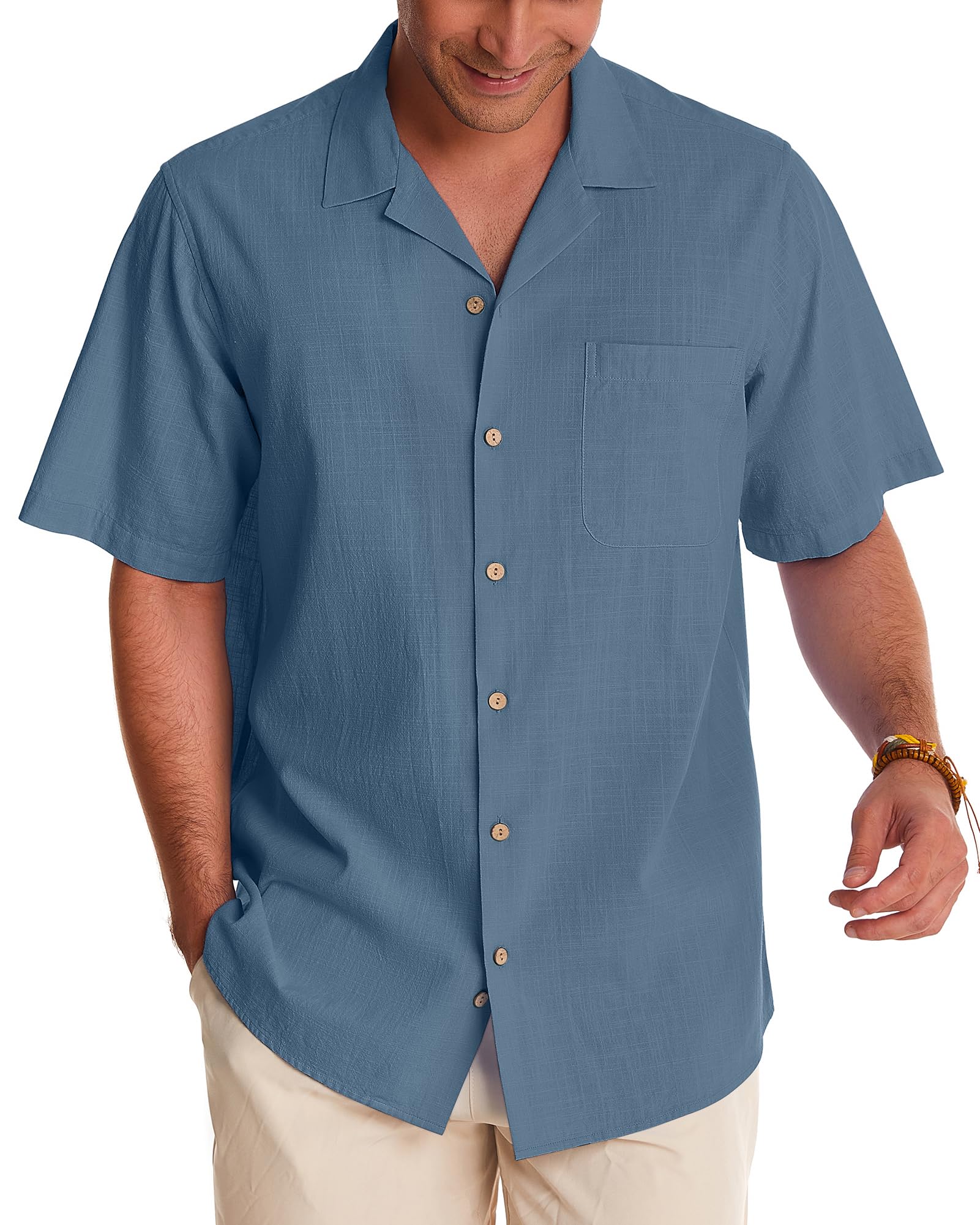 Men's Linen Short Sleeve Button Down Shirts - Breathable Cotton Summer Beach & Vacation Shirts - Casual Cuban & Hawaiian Style for Outdoor Activities, Travel, and Relaxation