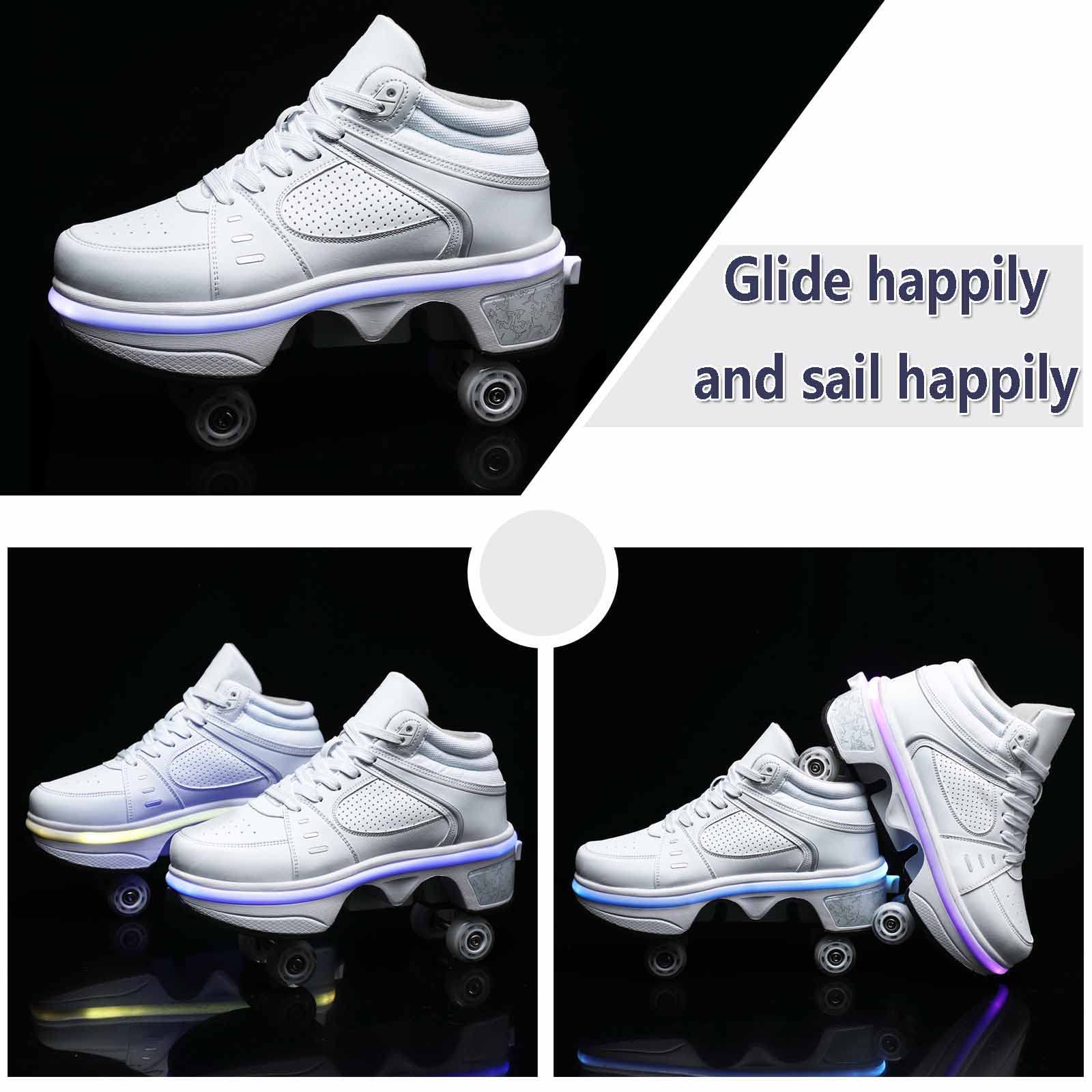 Women's & Kids' Convertible Roller Skate Shoes - 4-Wheel Sneakers for Girls & Boys | Lightweight Outdoor Skates for Park, Rink & Street Fun