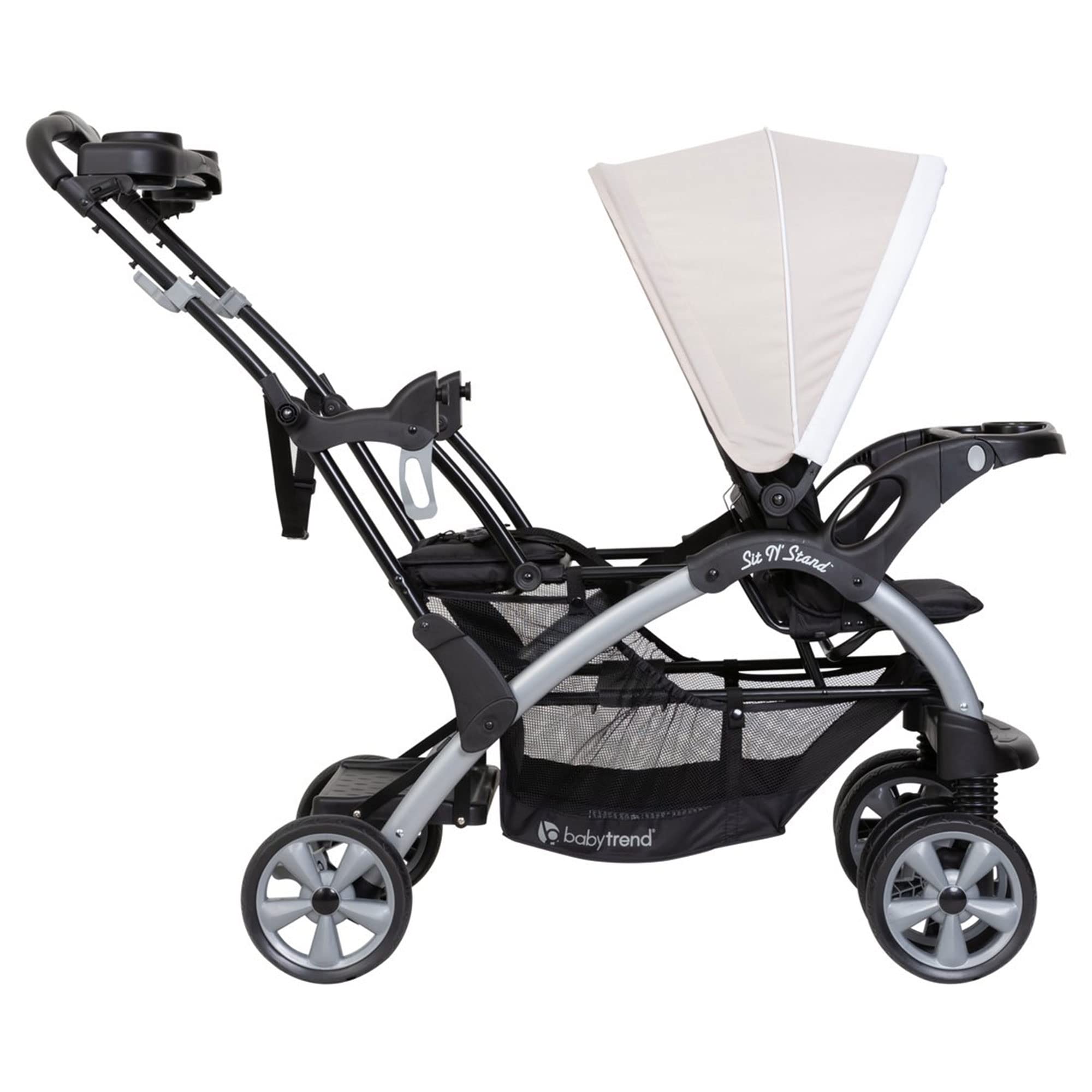 Baby Trend Double Sit N' Stand Stroller for Infant & Toddler - Lightweight Travel Stroller with 5-Point Harness & Storage Basket (Khaki) | Perfect for Twins, Siblings or Daycare Use