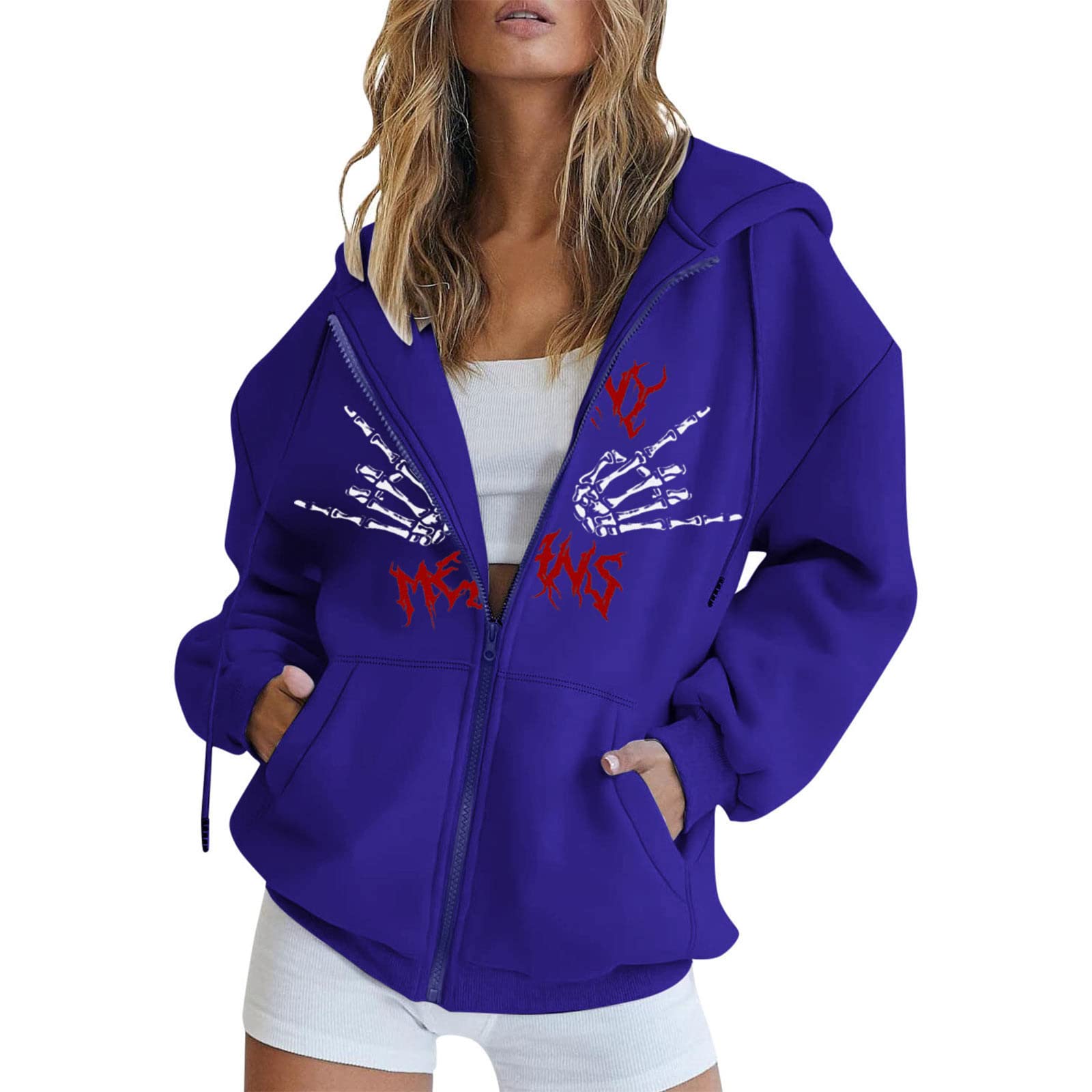 UBST Women's Vintage Oversized Zip Up Hoodie - Y2K E-Girl Skull Print Baggy Sweatshirt Jacket for Streetwear & Casual Outfits | Perfect for Fall Layering, College Campus Style & Retro Fashion Looks