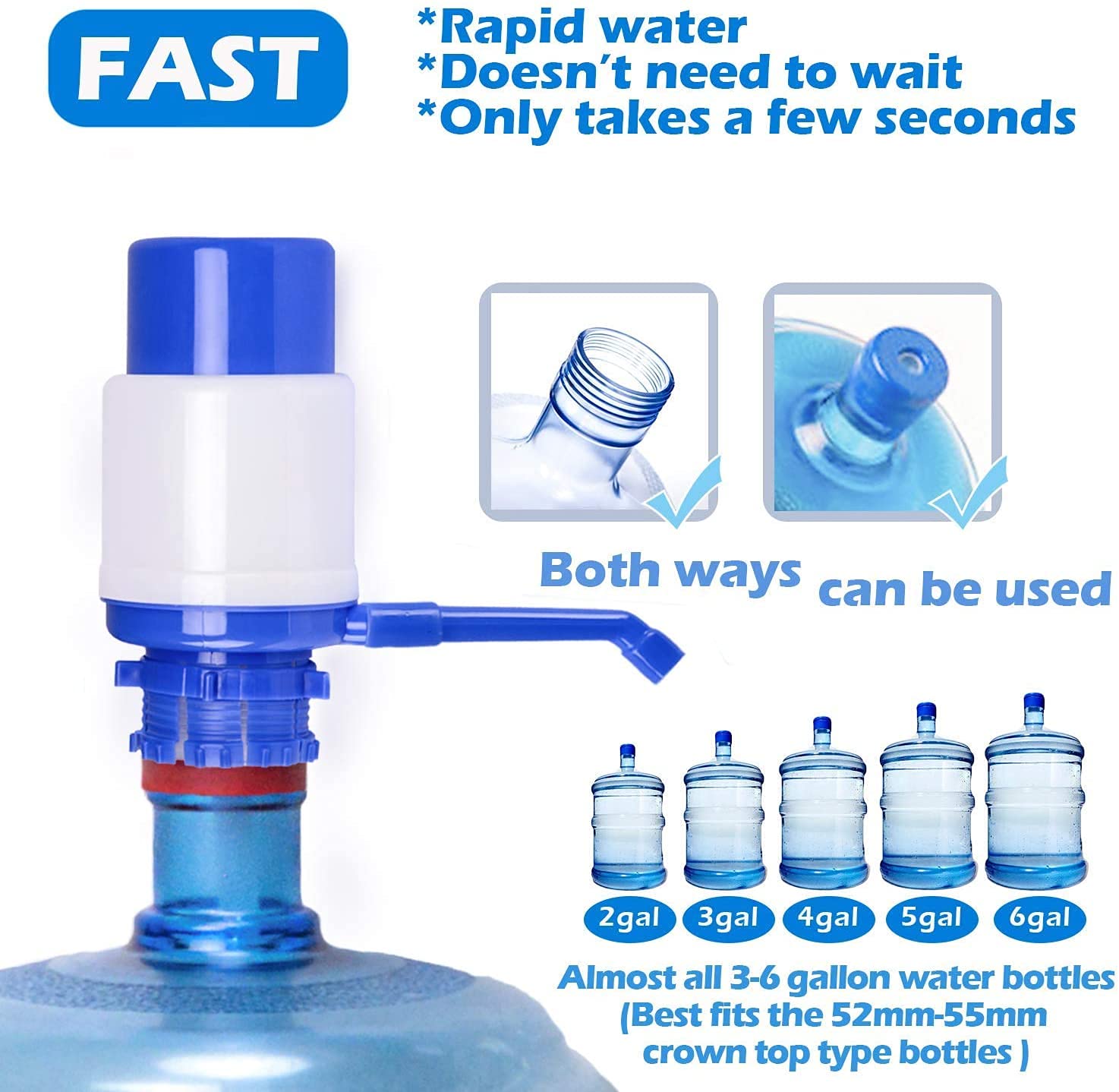 Portable Manual Water Pump for 2-6 Gallon Jugs - Extra Short Tube & Cap Included | Drinking Water Dispenser for Home, Office, Camping & Emergency Preparedness