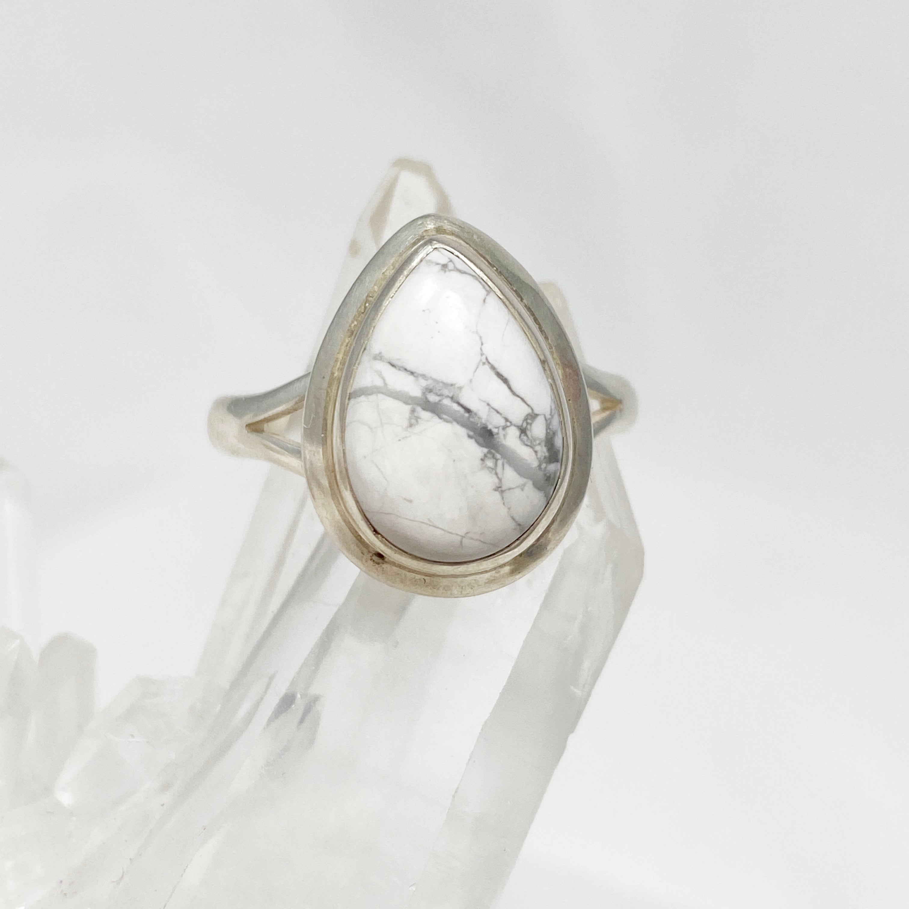 Howlite Teardrop Ring for Women - Size 10 Silver Plated Boho Jewelry KRGJ3083 | Perfect for Meditation, Yoga & Spiritual Healing