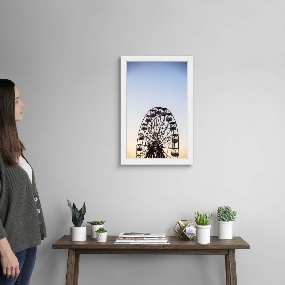 Virginia Beach Ferris Wheel White Framed Art Print - Coastal Wall Decor for Living Room, Bedroom & Office - Virginia Seascape Artwork for Beach House & Vacation Home Decor