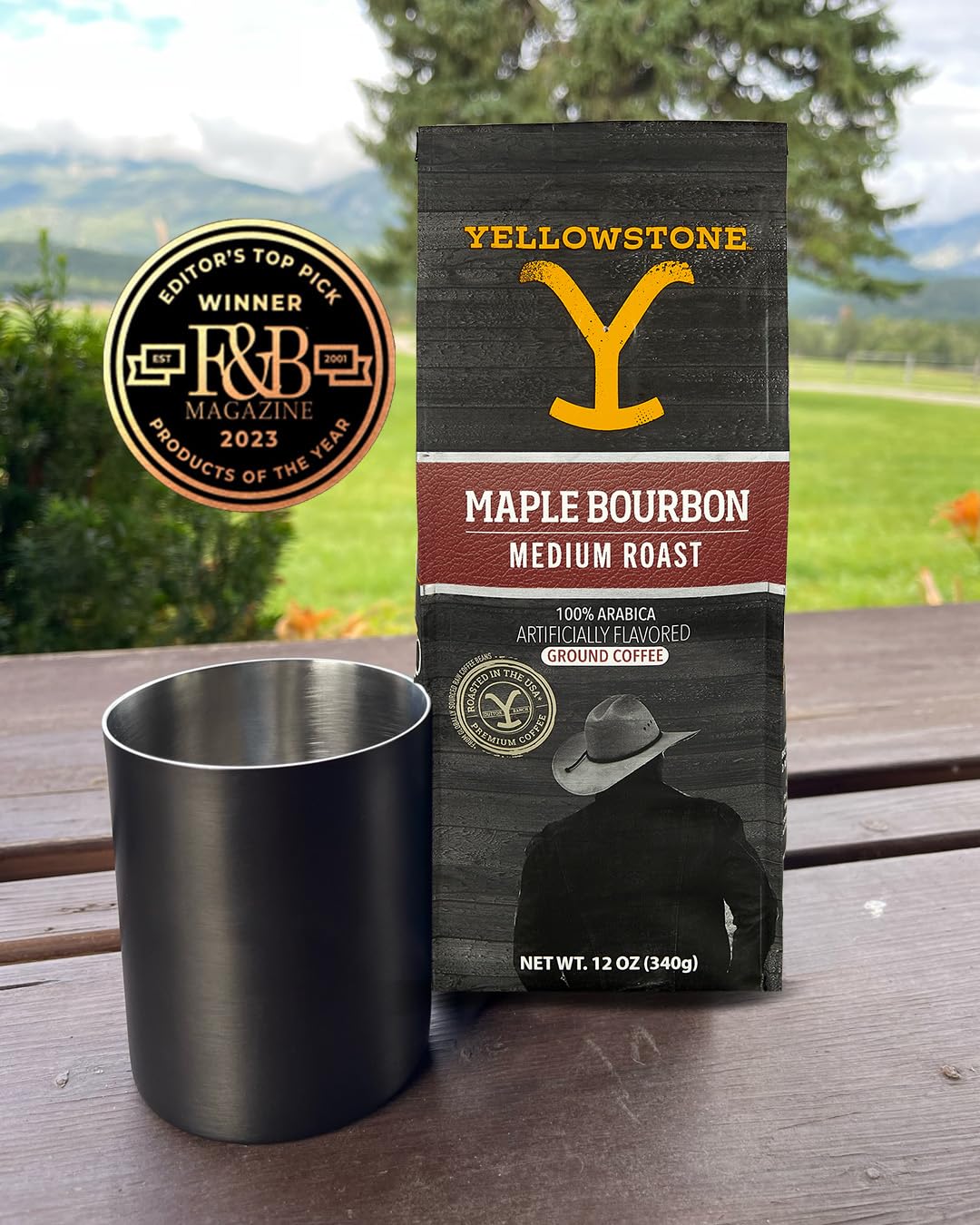 Yellowstone Maple Bourbon Medium Roast 100% Arabica Ground Coffee - 12 oz Bag | Premium Flavored Coffee for Home Brewing, Office & Camping | Rich Aroma & Smooth Taste