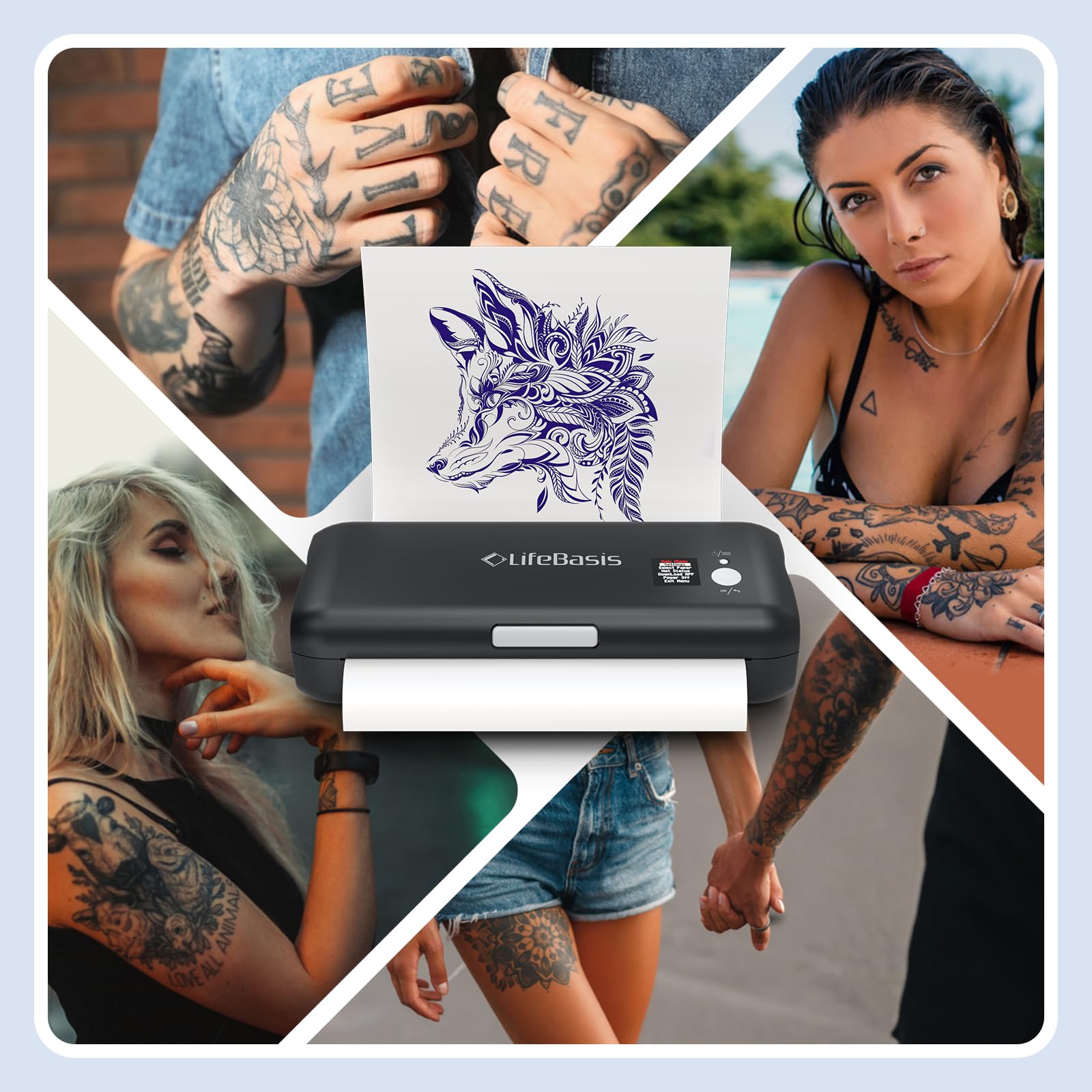 LifeBasis Bluetooth Tattoo Stencil Printer - Wireless Thermal Tattoo Transfer Machine with 30PCS Stencil Paper, Compatible with iOS & Android - Perfect for Tattoo Artists & Home Tattoo Kits