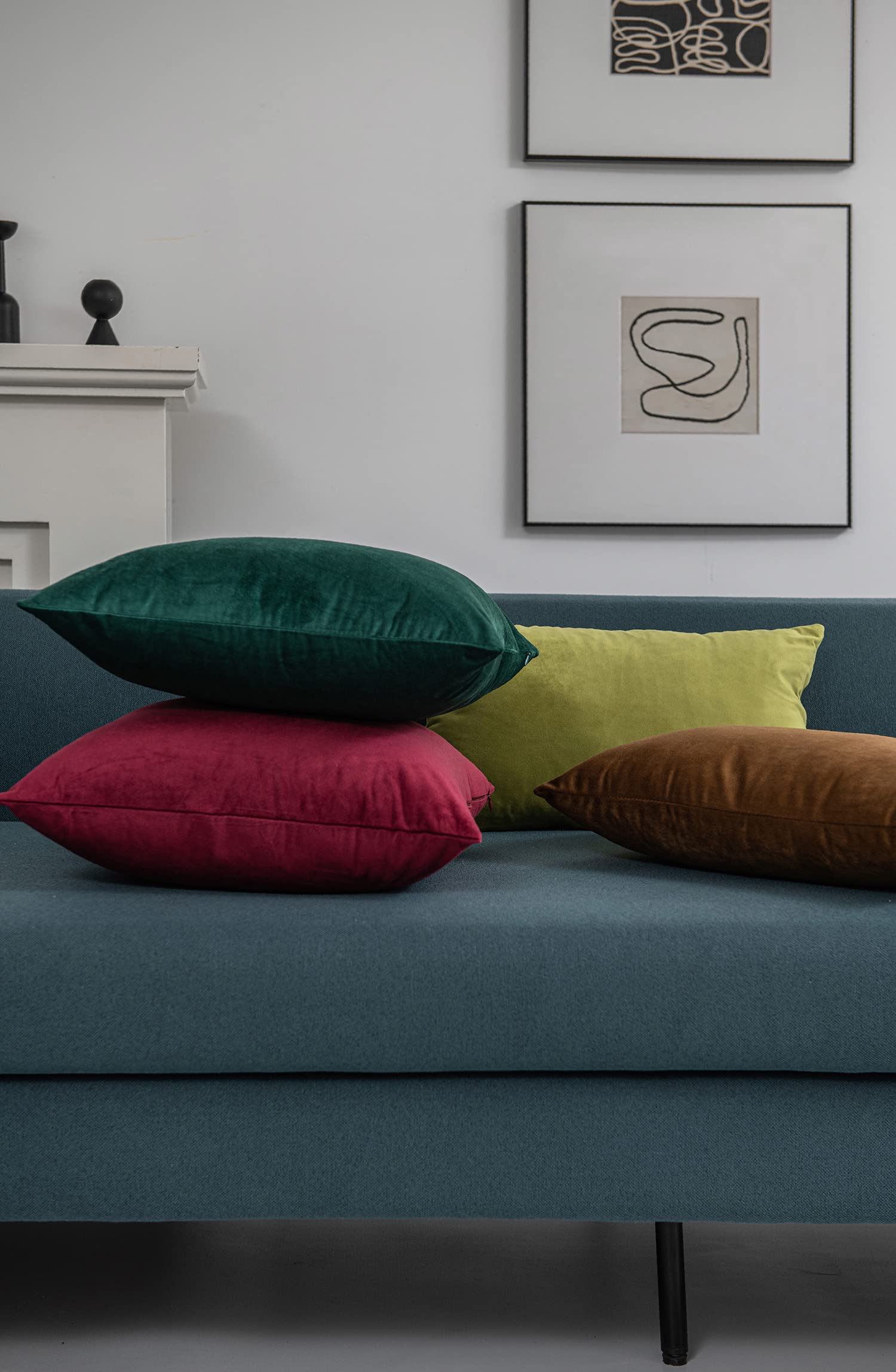 DEZENE 20x20 Inch Green Velvet Decorative Pillow Covers - 2 Pack Soft Square Throw Pillow Cases for Farmhouse, Living Room, Bedroom & Sofa Decor