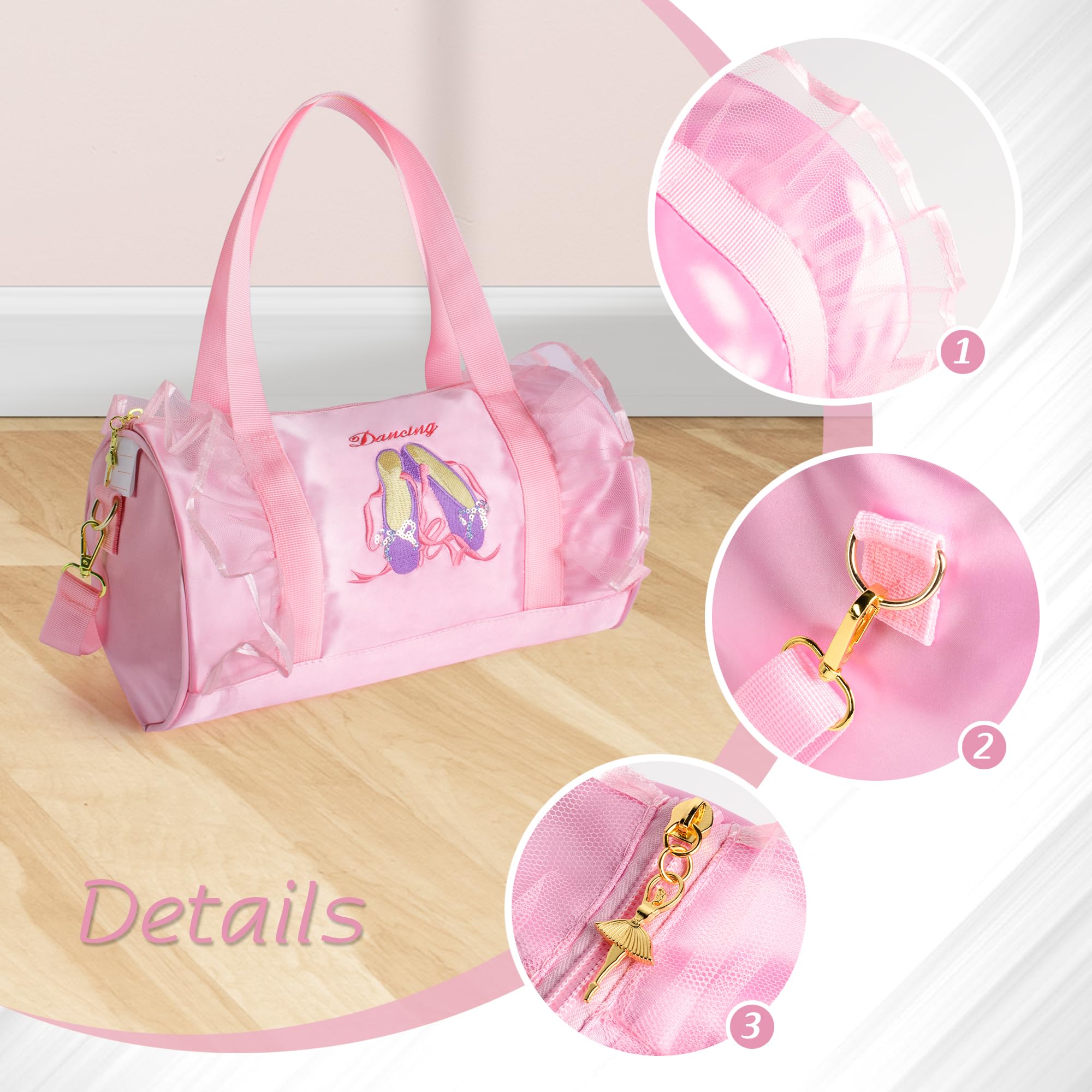 Besbomig Pink Ballet Dance Bag for Girls - Adjustable Shoulder Bag & Crossbody Sports Purse for Ballerina, Dancewear Storage & Princess Shoes Tote - Perfect for Ballet Class, Dance Recitals & Kids Dance Practice