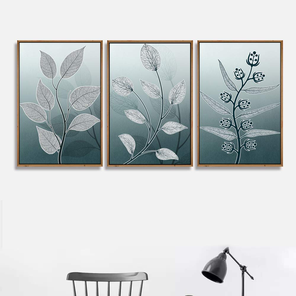 Wall26 3-Panel Framed Canvas Wall Art Set - Leaf Theme Nature Prints for Living Room & Bedroom Decor (16x24 Inches, Ready to Hang) - Perfect for Modern Home, Office & Apartment Decoration