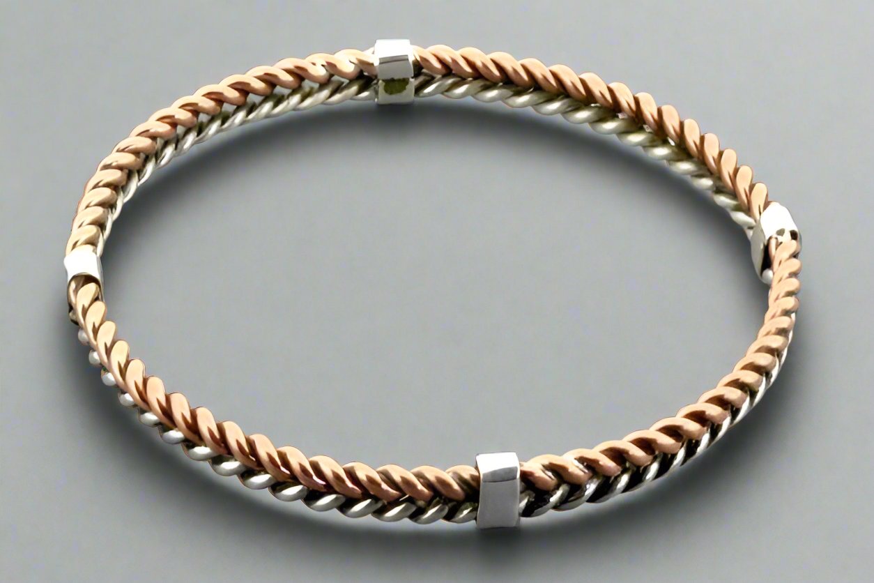 Stylish Copper & Silver Plaited Bangle Bracelet for Women - Elegant Handmade Jewelry for Parties, Weddings & Everyday Wear