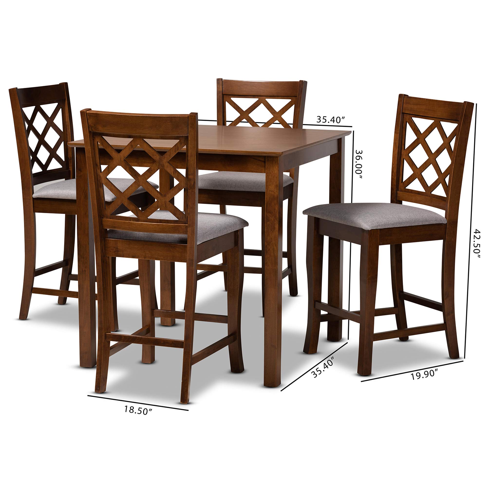 Baxton Studio 3-Piece Grey/Walnut Brown Bar Set with Stools - Modern Counter Height Dining Set for Kitchen, Breakfast Nook & Small Spaces