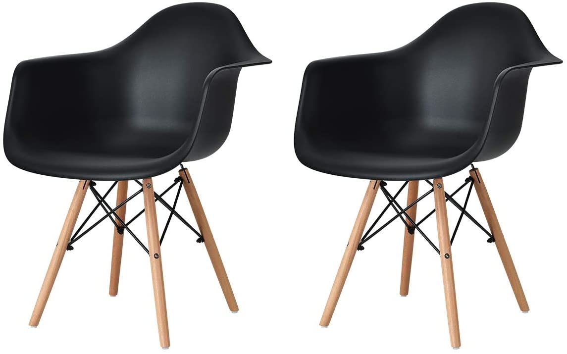 Mid Century Modern Dining Chairs Set of 2 - Black Wooden DSW Side Chairs with Padded Cushion for Kitchen, Living Room, Bedroom - Perfect for Small Spaces & Contemporary Home Decor