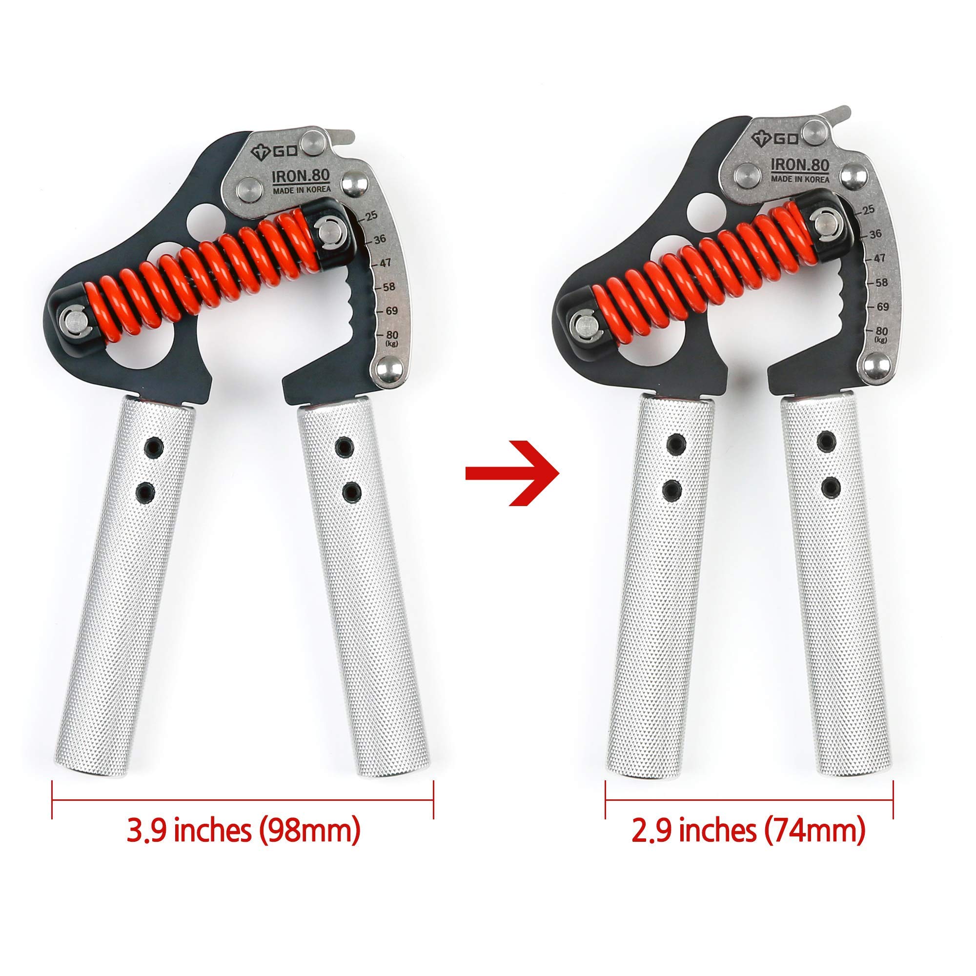 GD Adjustable Hand Grip Strengthener - Iron Grip 80 (55-176 lb) with Black Grip Tape - Wrist & Forearm Trainer for Strength Training, Home Gym, Office, and Rehabilitation Workouts