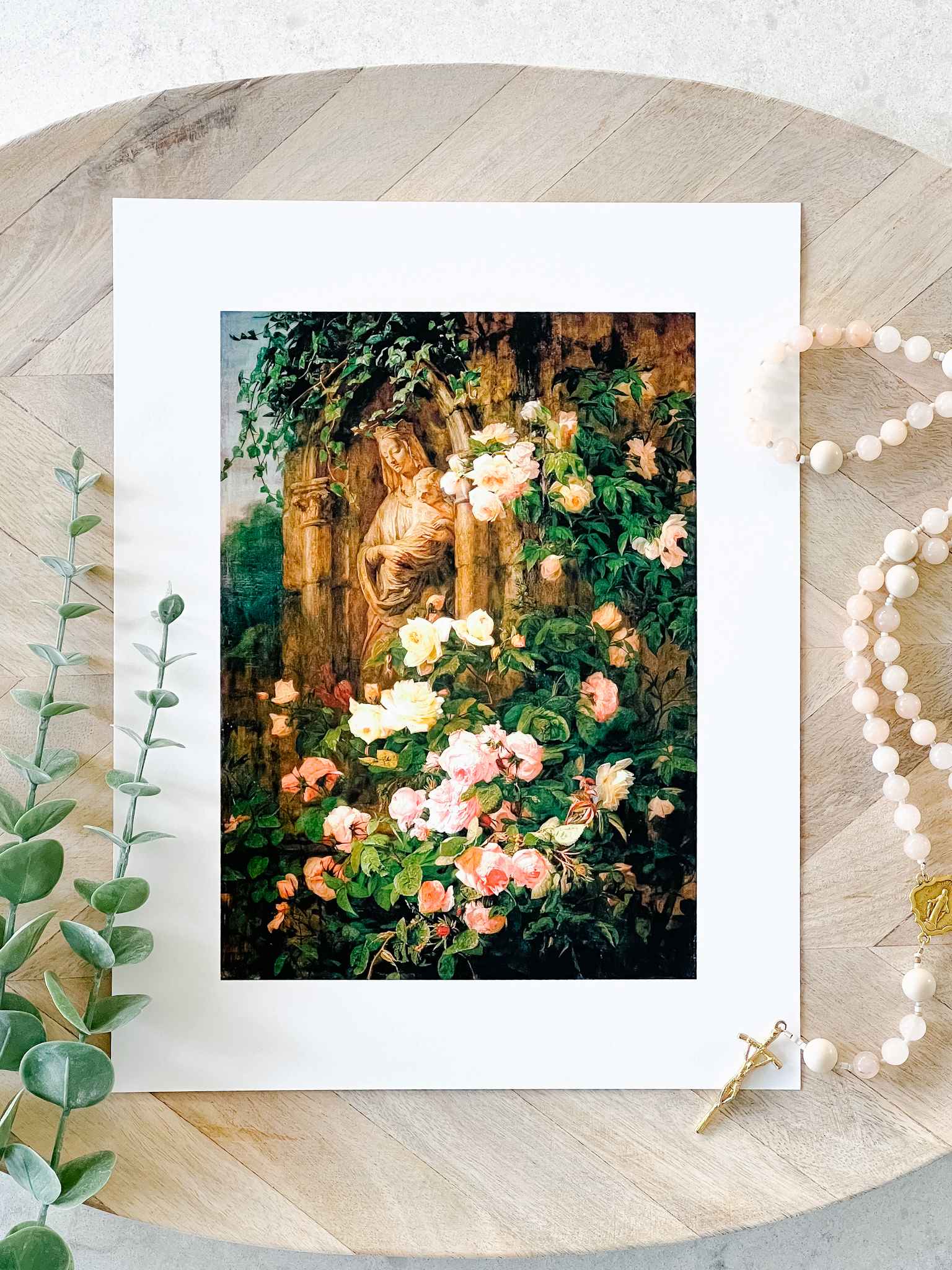 Our Lady of the Roses Wall Art Print - Religious Home Decor for Catholic Devotion & Prayer Room Inspiration