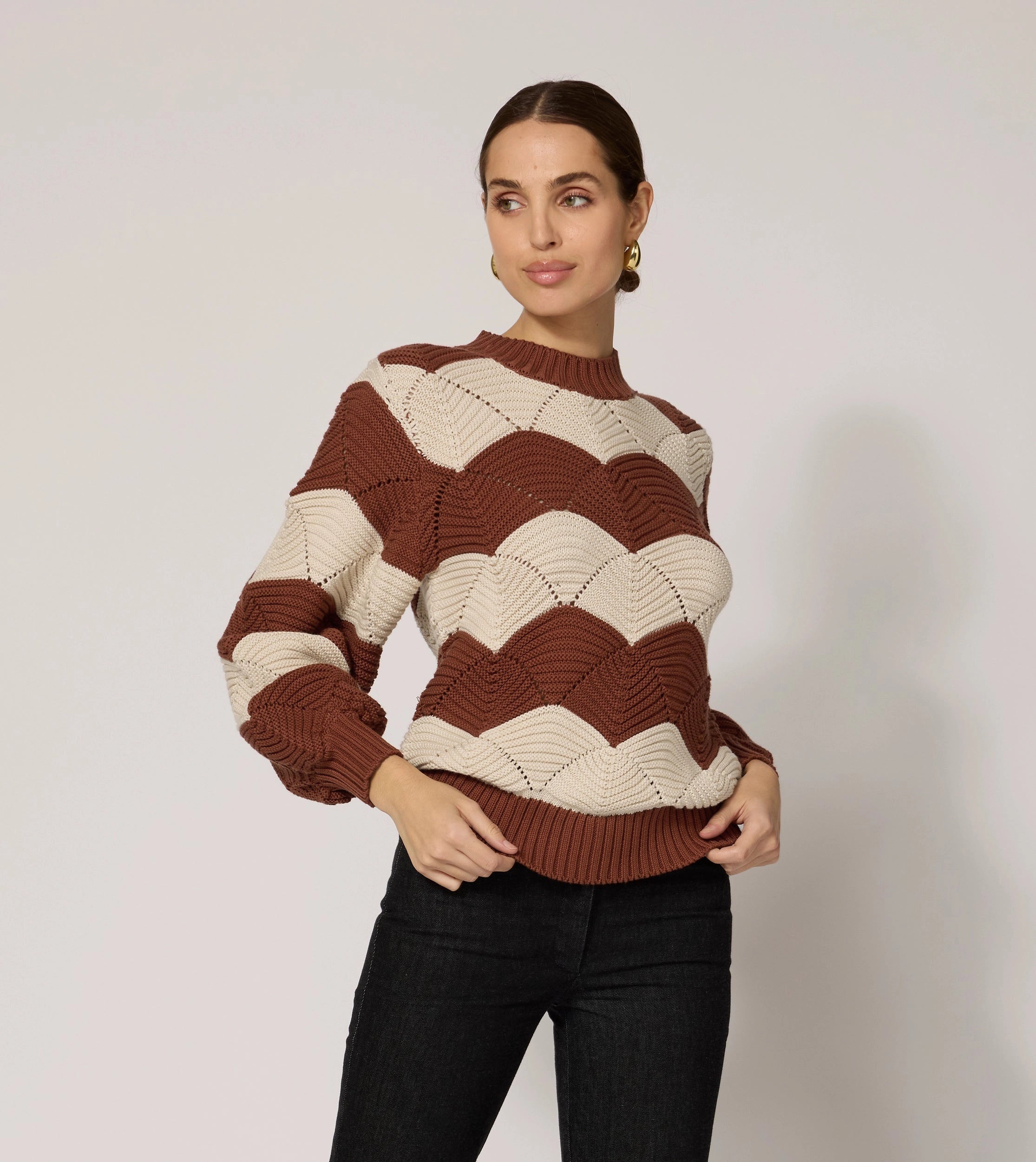 Kori Sweater for Women - Soft & Cozy Knit Pullover in Terracotta & Ivory | Perfect for Fall & Winter Layering, Casual Outfits & Office Wear