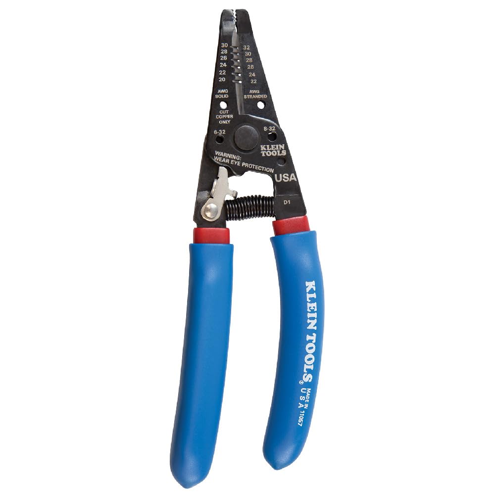 Klein Tools 11057 Heavy Duty Wire Cutter & Stripper for 20-30 AWG Solid & 22-32 AWG Stranded Wires | Made in USA | Professional Electrical Tool for DIY Projects & Home Wiring