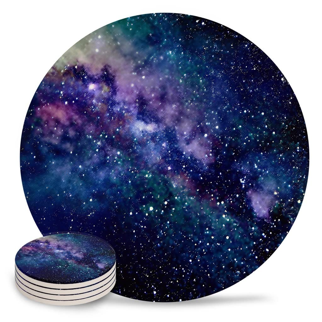 Milky Way Round Coaster Set - 8pcs Non-Slip Heat Resistant Ceramic Drink Coasters for Coffee, Tea, and Beverages - Stylish Table Decor for Home, Office, and Restaurant Use