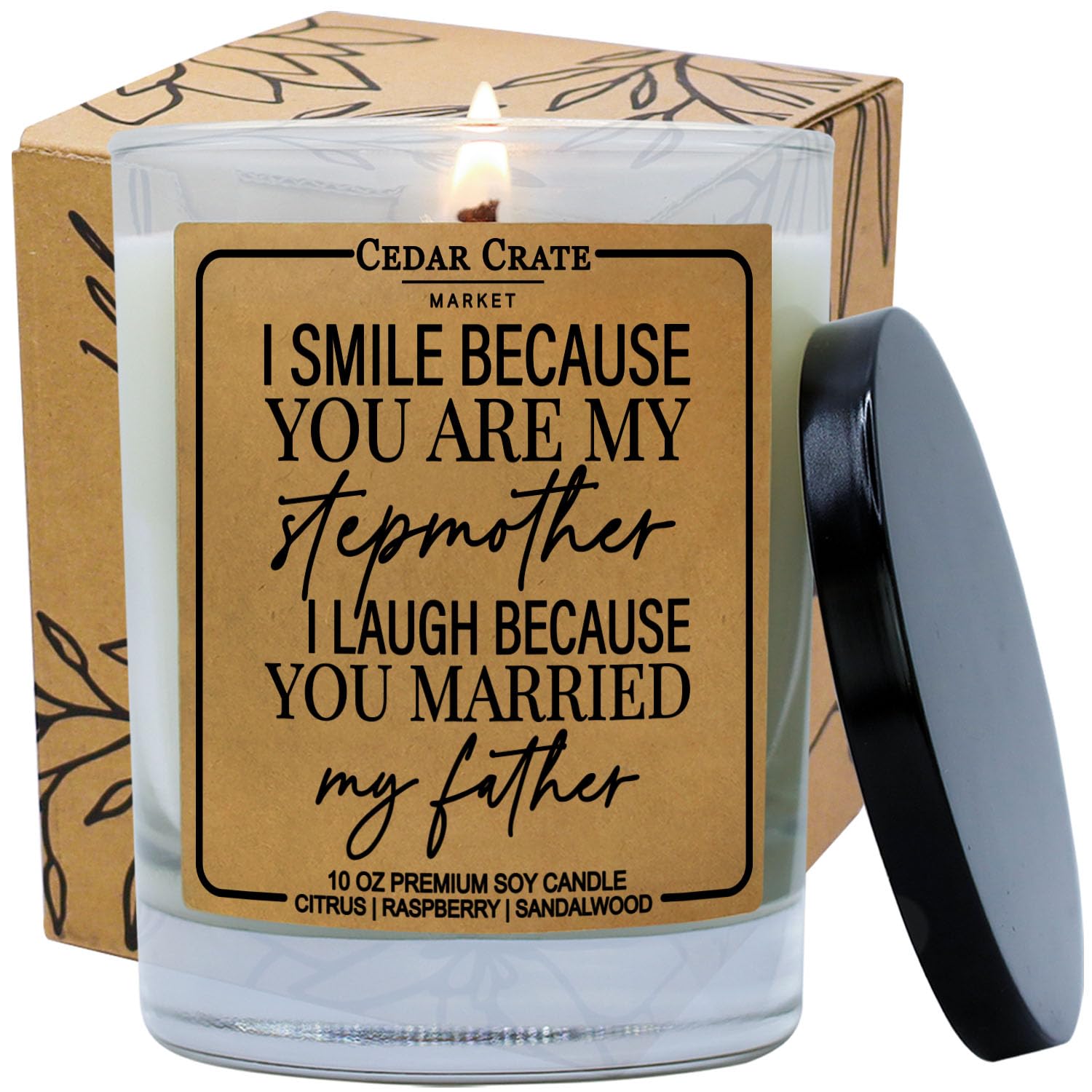 Funny 'I Smile Because You're My Stepmother' Scented Candle - Unique Birthday Gift for Mom, Best Friend, Sister | Perfect for Mother's Day, Housewarming & Special Occasions