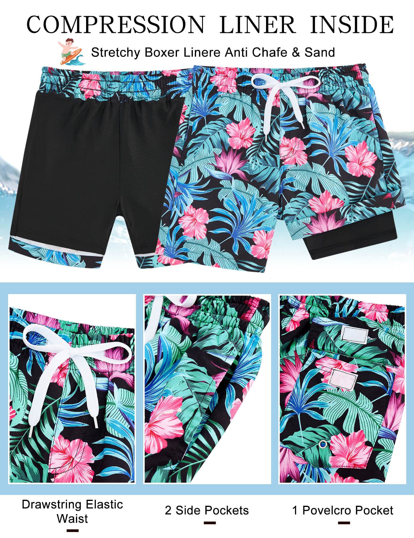 UNICOMIDEA Boys Hawaiian Shirt & Swim Trunks Set - Tropical Print 2-Piece Outfit for Kids 5-12 Years | Beach Vacation, Pool Party, Summer Outing