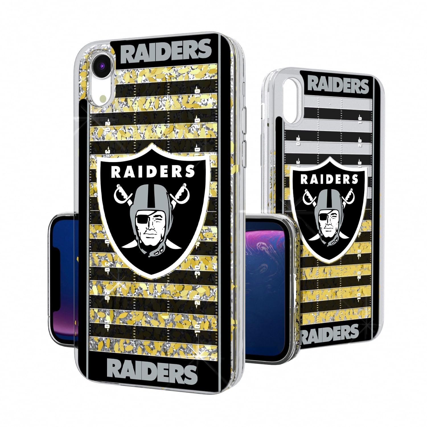 Las Vegas Raiders iPhone Case - Glitter Football Field Design - Durable Protective Cover for iPhone 13/14/15 - Perfect for Game Day & Raiders Fans