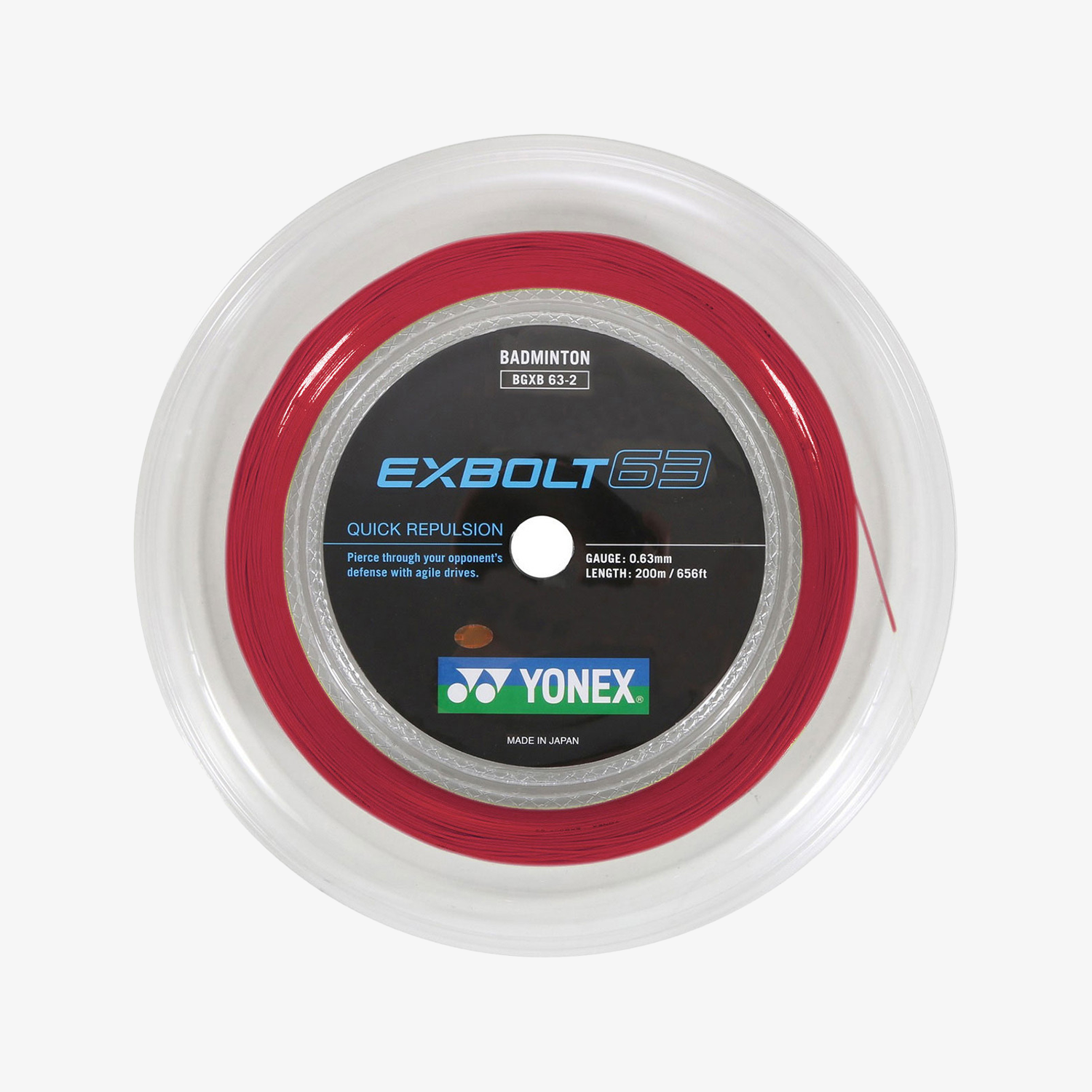 Yonex Exbolt 63 200m Badminton String (Ruby Red) - High Performance Badminton Racket String for Professional & Recreational Players - Perfect for Tournaments & Casual Play