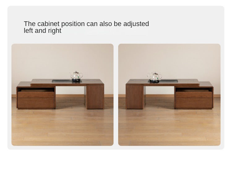Solid Oak & Black Walnut Retractable Modern Coffee Table - Expandable Dining Table for Small Spaces, Perfect for Living Room, Studio Apartments & Office Use