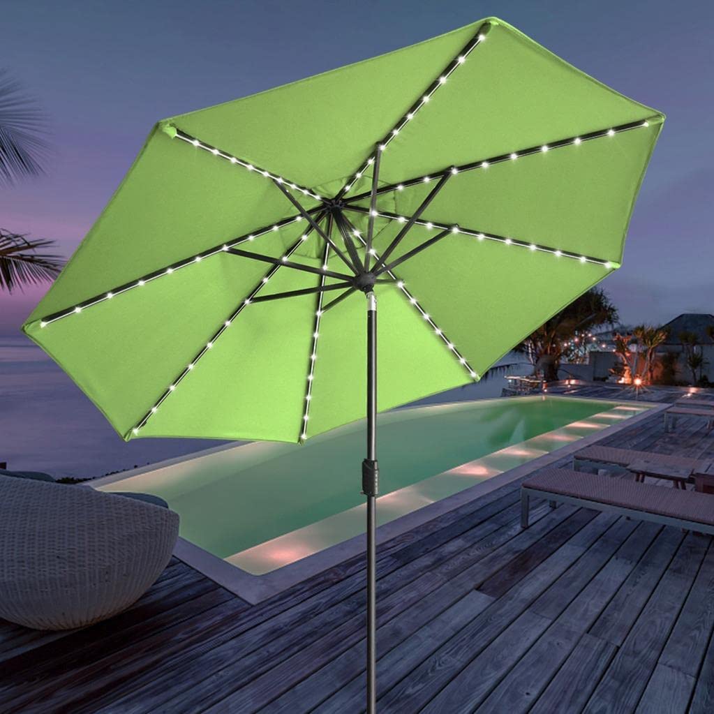 EliteShade USA 10-Year Fade-Resistant 9ft Solar LED Market Umbrella - 80 Energy-Efficient Lights, Ventilated Patio Umbrella for Outdoor Dining, Poolside, Garden & Backyard - Macaw Green