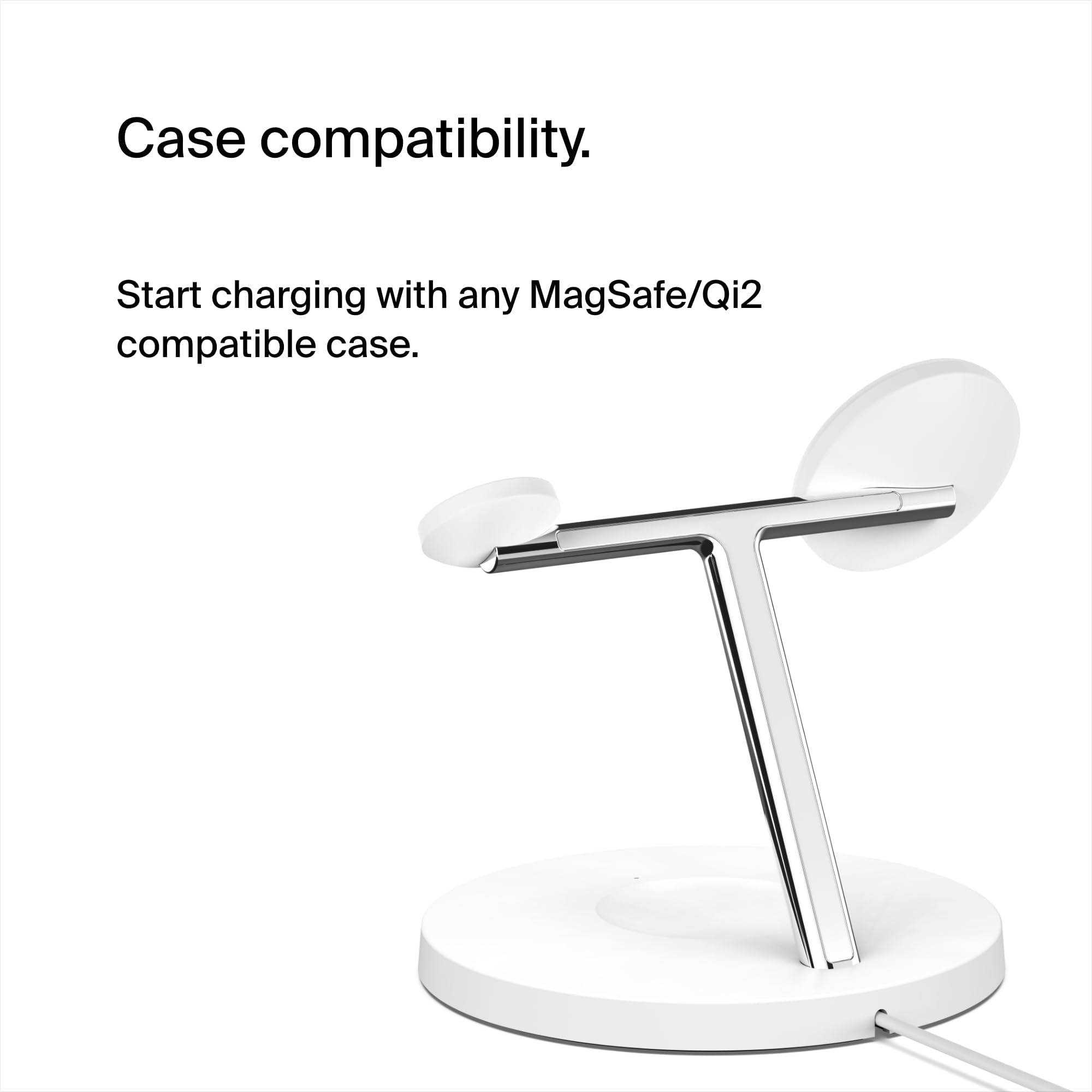 Belkin BoostCharge Pro 3-in-1 Wireless Charger Stand with Qi2 Technology - Fast 15W Charging for iPhone 16/15/14/13/12, Apple Watch & AirPods - Magnetic Alignment - Sleek White Design - Perfect for Home, Office & Travel