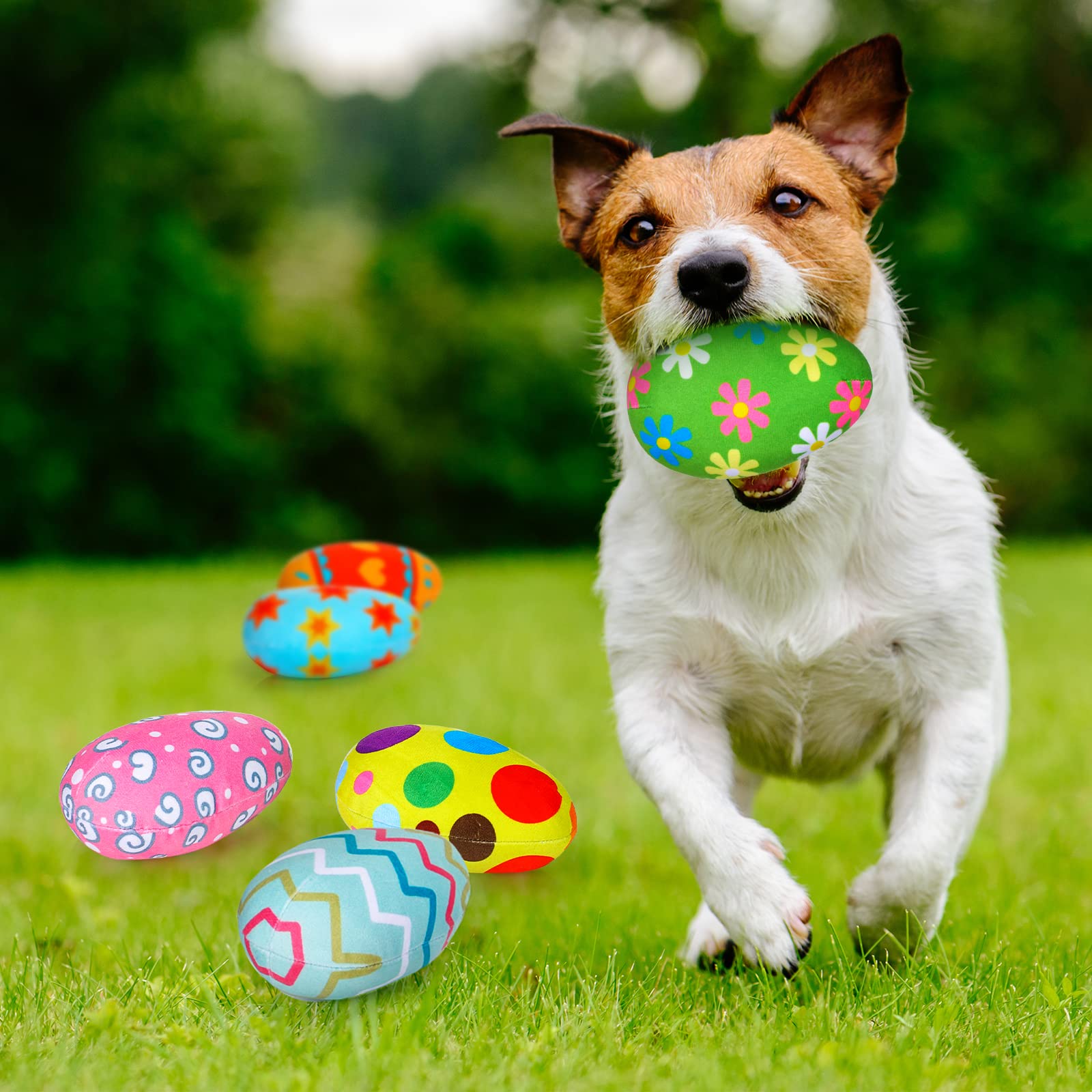 8 Pack Squeaky Easter Egg Dog Toys - Plush Interactive Chew Toys with Squeakers for Small & Medium Dogs - Durable Puppy Playtime Gift for Easter, Training & Indoor/Outdoor Fun