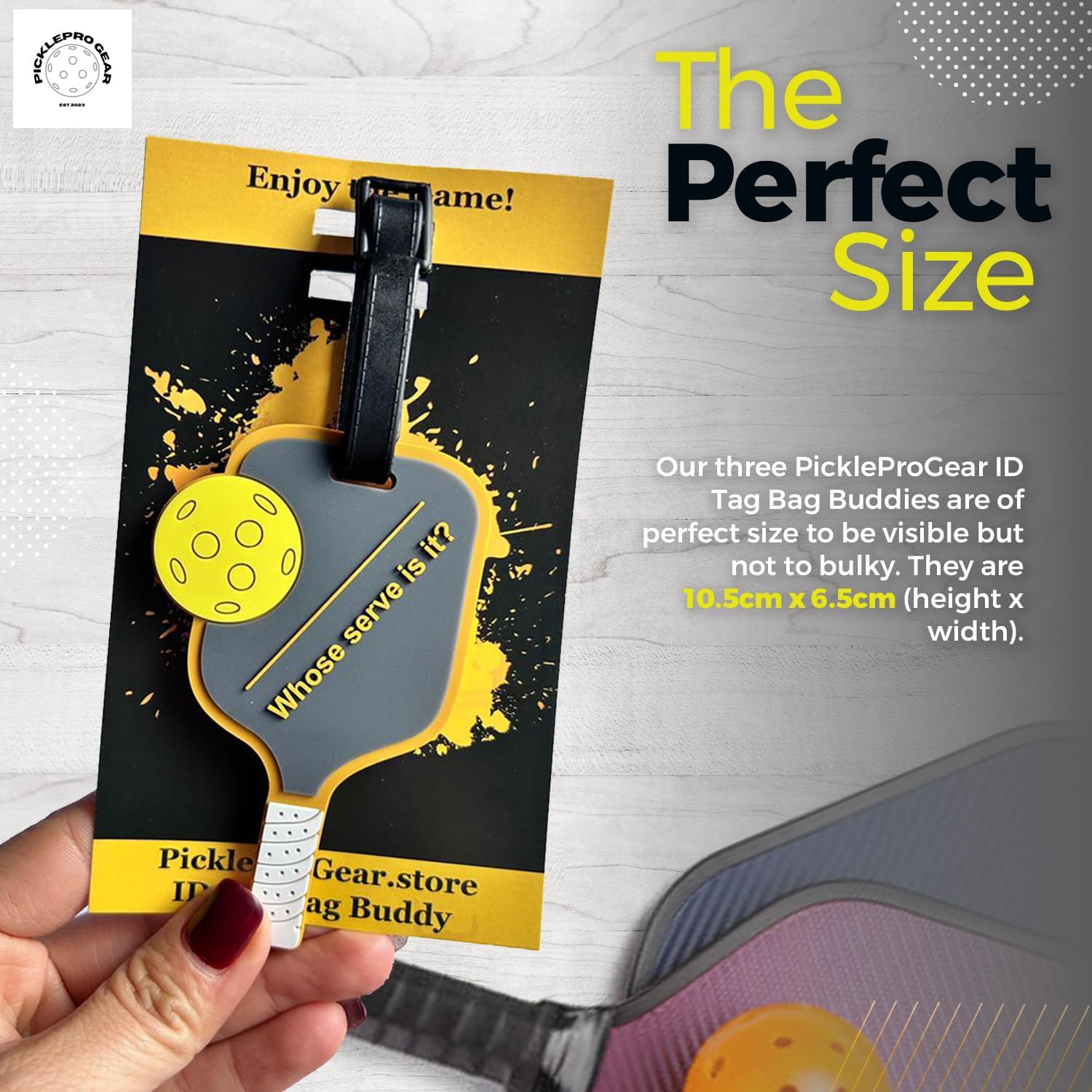 ID Tag Bag Buddy - Who's Serve is It? - Durable PVC Sports Luggage Tag with Funny Pickleball Sayings - Perfect Travel & Sports Accessory for Pickleball Players - Ideal for Gym Bags, Tennis Courts & Airports