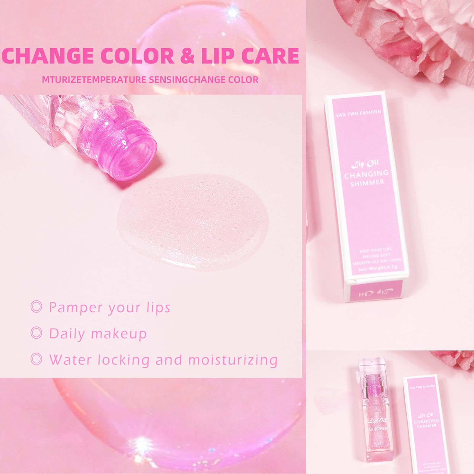 Magic Color Changing Lip Oil - Hydrating & Long Lasting, Warm Change Lip Gloss with Shimmery Finish for Moisturized & Plump Lips | Perfect for Everyday Wear, Date Night & Special Occasions