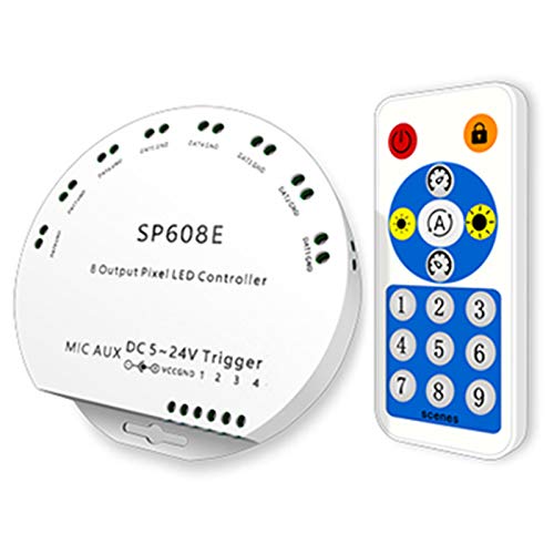 YIZAN SP608E WS2812B Music Sync LED Controller - 8 Signal Output for WS2811/WS2815 LED Strips with Built-in Mic & iOS/Android App - Perfect for Home Theater, Party Lighting, and DIY Smart Home Projects