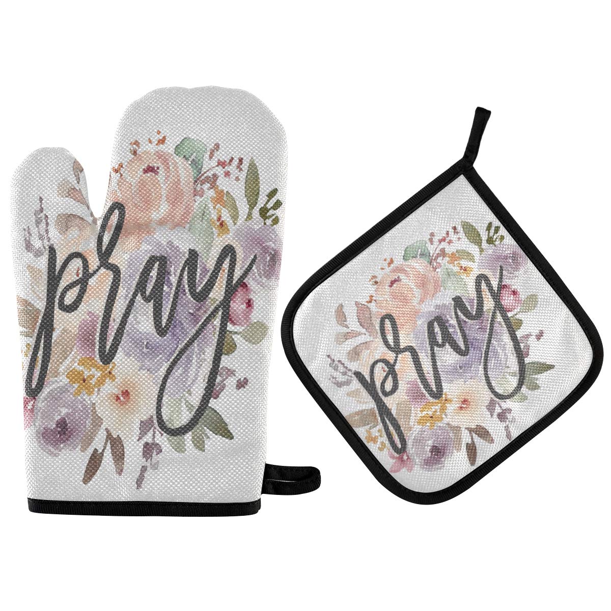 ALAZA Heat Resistant Christian Rose Flower Oven Mitts & Pot Holders Set - Religious Kitchen Gloves for Cooking, Baking, Grilling - Perfect for Church Events, Family Gatherings & Holiday Meals