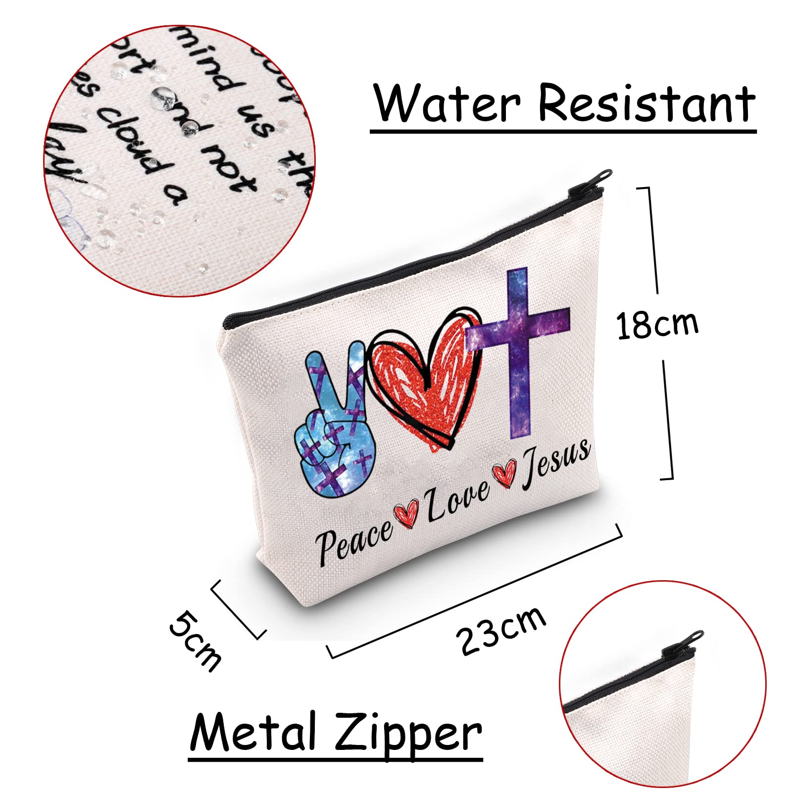 JXGZSO First Communion Gifts - Inspirational Christian Cosmetic Bag with Peace Love Jesus Design, Perfect for Religious Graduation & Confirmation Gifts - Ideal Makeup Travel Bag for Church Events, Bible Study & Spiritual Retreats
