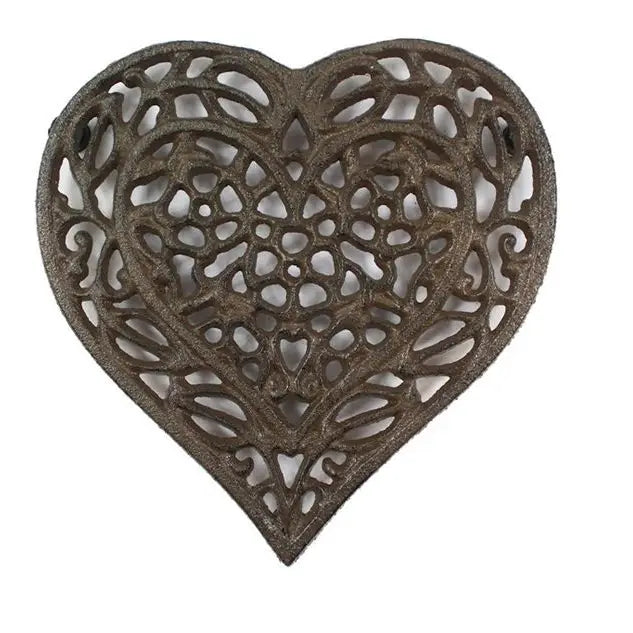 Cast Iron Heart Trivet - Heat Resistant Hot Plate Holder for Pots & Pans - Perfect for Kitchen, Dining Table, and Romantic Gift Giving