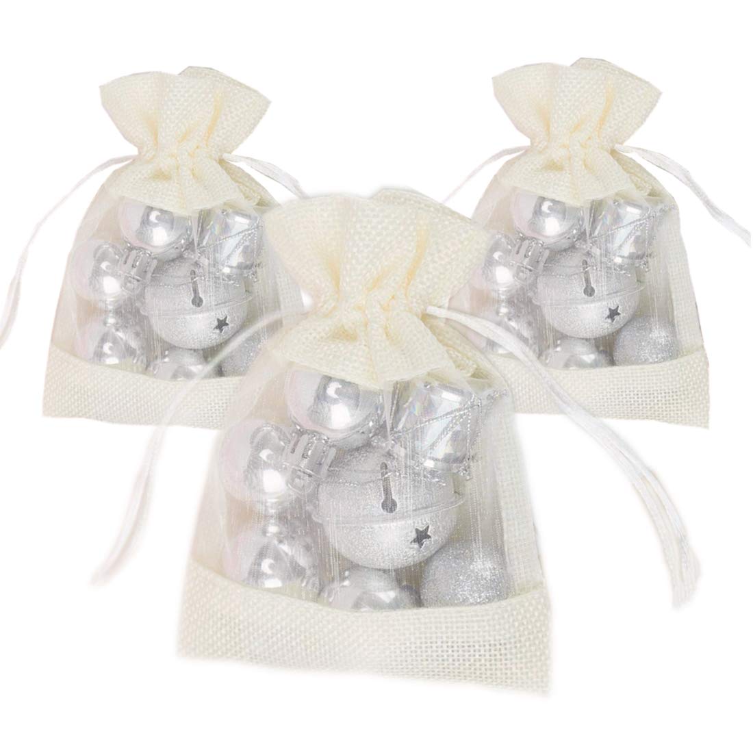 Premium Jute Drawstring Gift Bags with Clear Window - 12pcs Natural Linen Burlap Favor Pouches (5.9